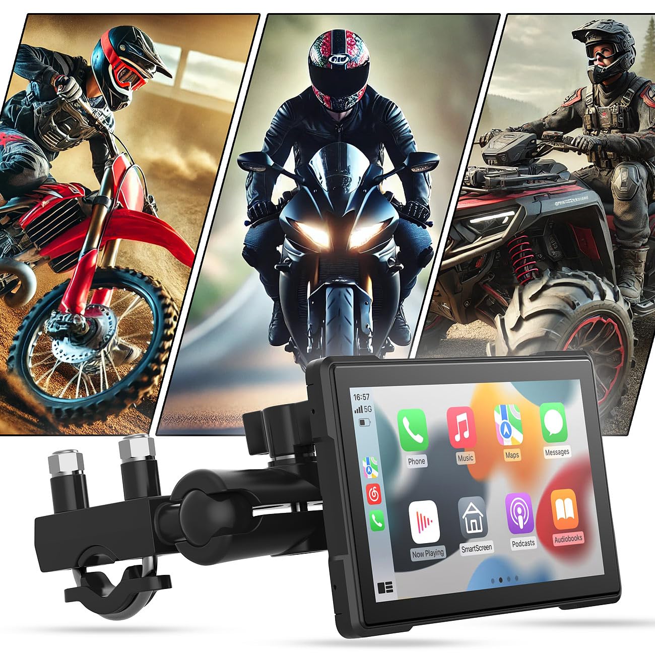 Lescars Navigation Motorrad: Motorrad Navi-Display, CarPlay- & Android Auto-kompatibel (Apple Carplay, Zubehör, GPS)