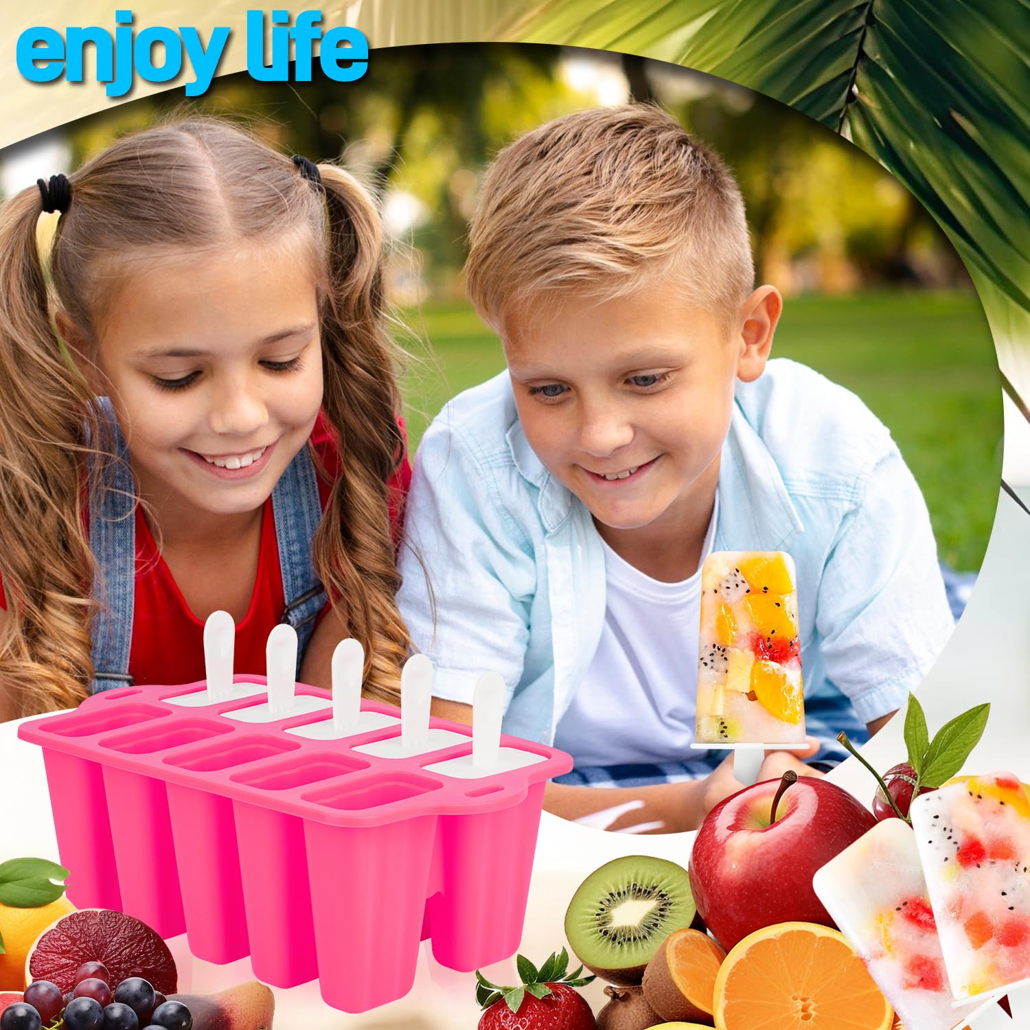 Moules à glaces en silicone réutilisables de qualité alimentaire pour enfants, moules à glaces faits maison, moule à glace (rose, 10 cavités)