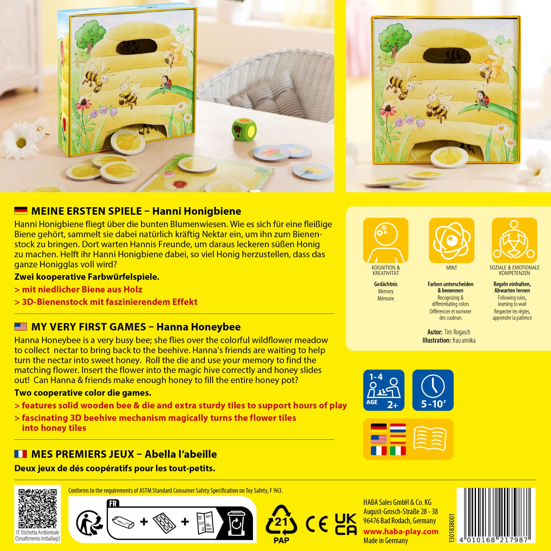 Haba Sales Gmbh & Co.Kg Hanni Honigbiene Zabawka, Wielokolorowy, Od 2 lat