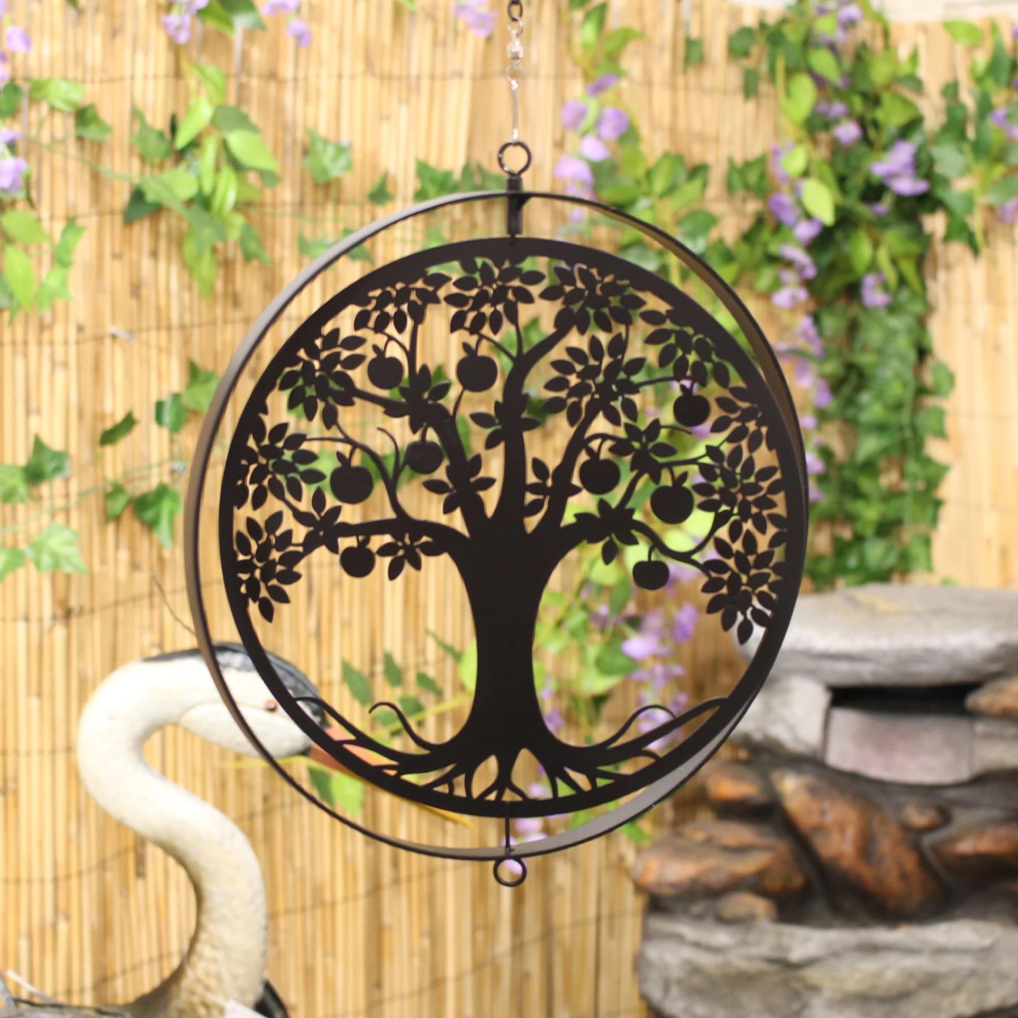 Metal Apple Tree Hanging Silhouette Orbit Spinner - Black Bronze - Garden Ornament Decoration Wind Spinner Tree Hanger Gift