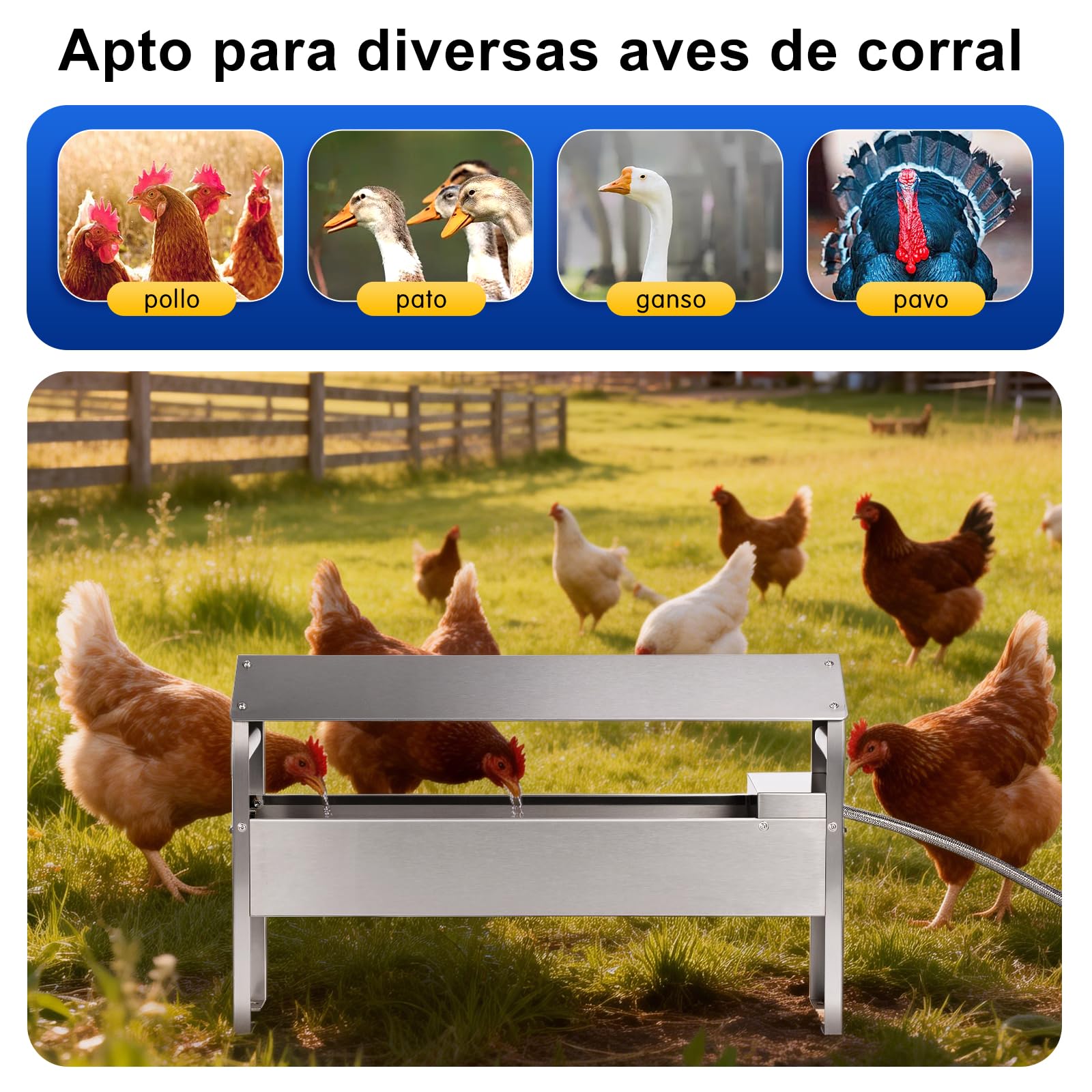 7 litros Bebedero Gallinas Automatico,Bebedero de Acero Inoxidable para Aves de Corral,Bebedero para Gallinas,Bebedero Anti-Desperdicio con Válvula de Flotador,Bebedero para Pollo para gallina