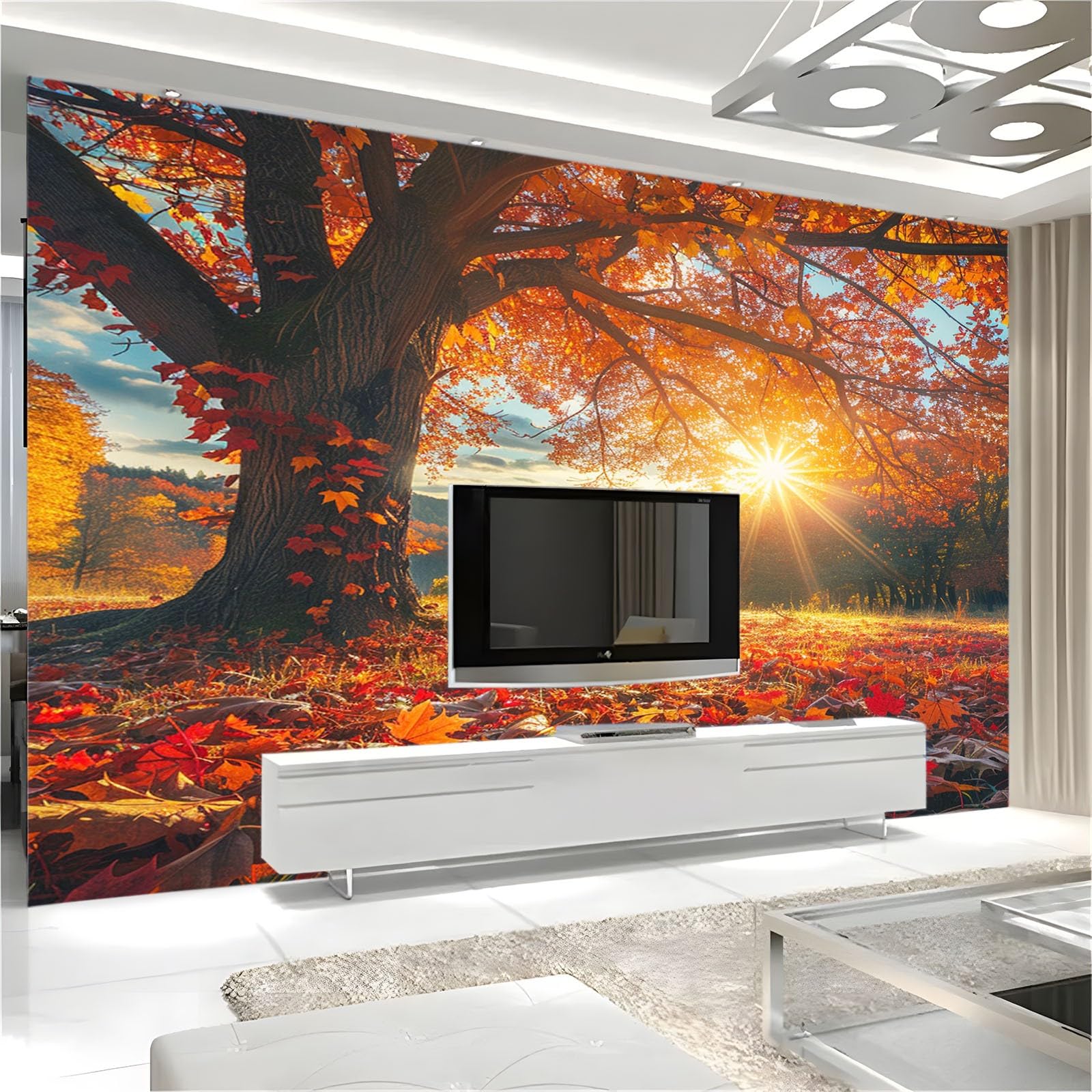 Poster Giganti da Parete Paesaggio autunnale del tramonto dell'acero Fotomurale Carta da Parati TNT Murale alla Moda Decorazione da Muro fotografica 300x210 cm Murale per Camera Letto Sala