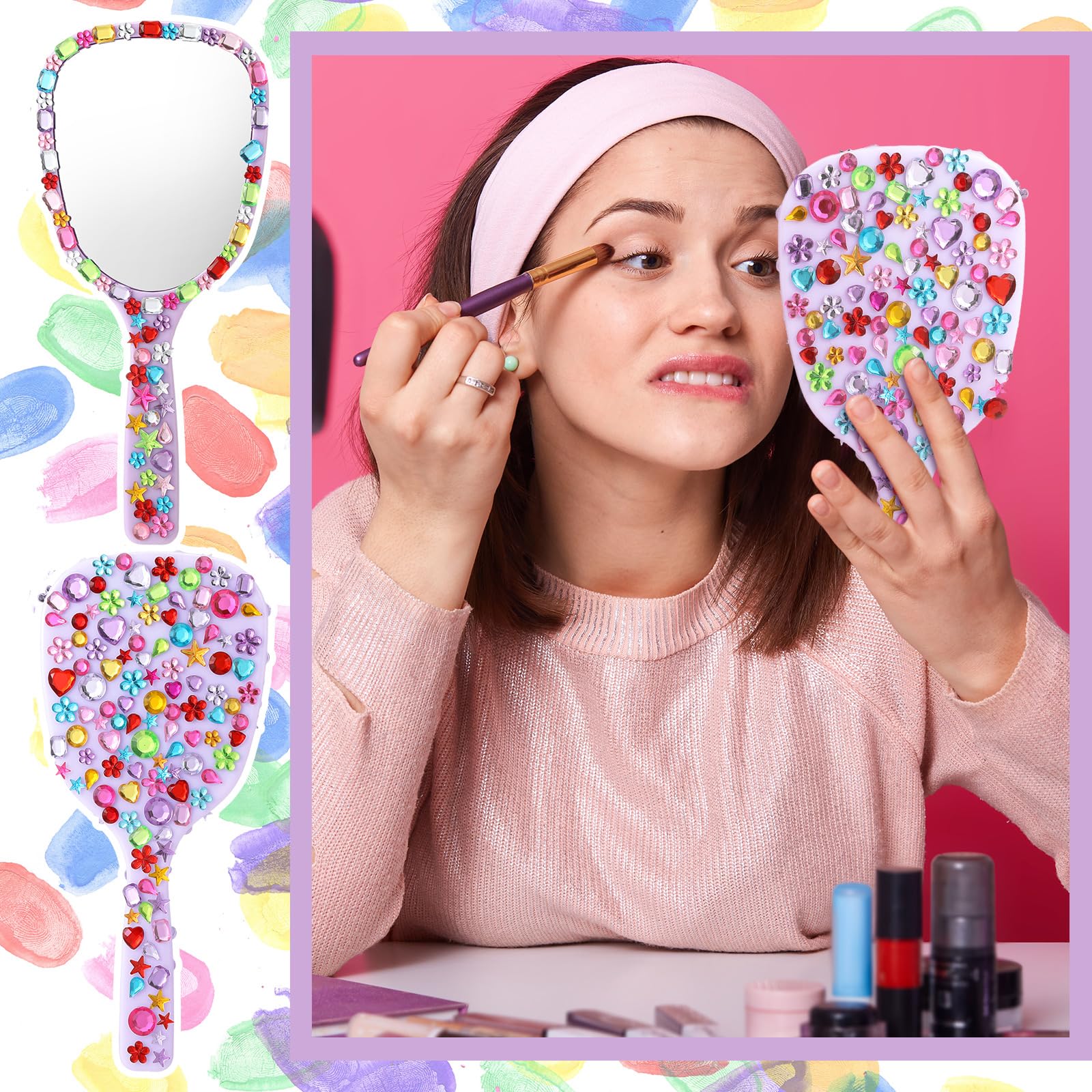 Wonderjune 24 Pcs Handheld Mirror DIY Decorate Your Own Mermaid Princess Mirror for Classroom Princess Birthday Party Favors Crafts Mermaid Game Decorations Supplies