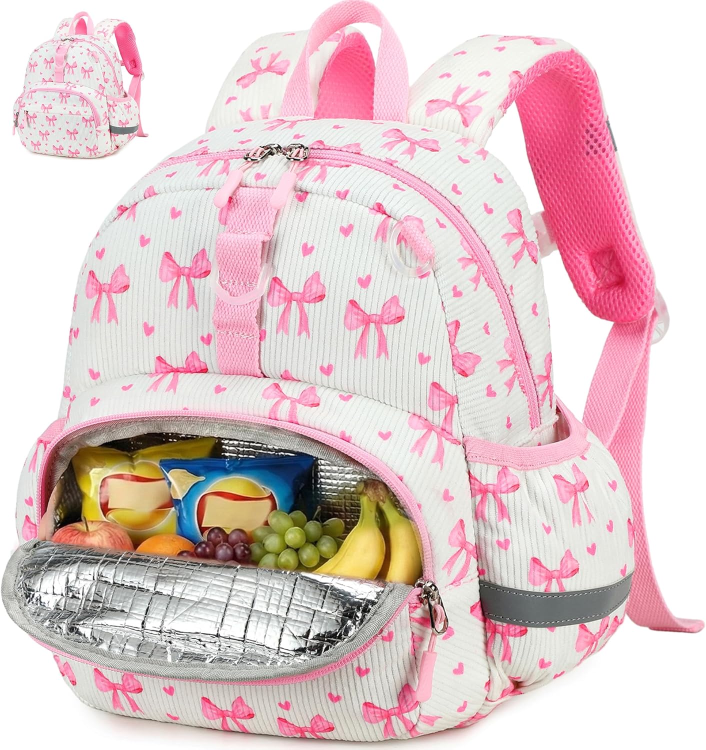 LOIDOU Toddler Backpack for Girls, Mini Preschool Backpack for Kids 2-4, kids travel backpack Small Diaper Daycare Bag (Pink- strawberry & flowers, 12"-not Fit A4 Folder)