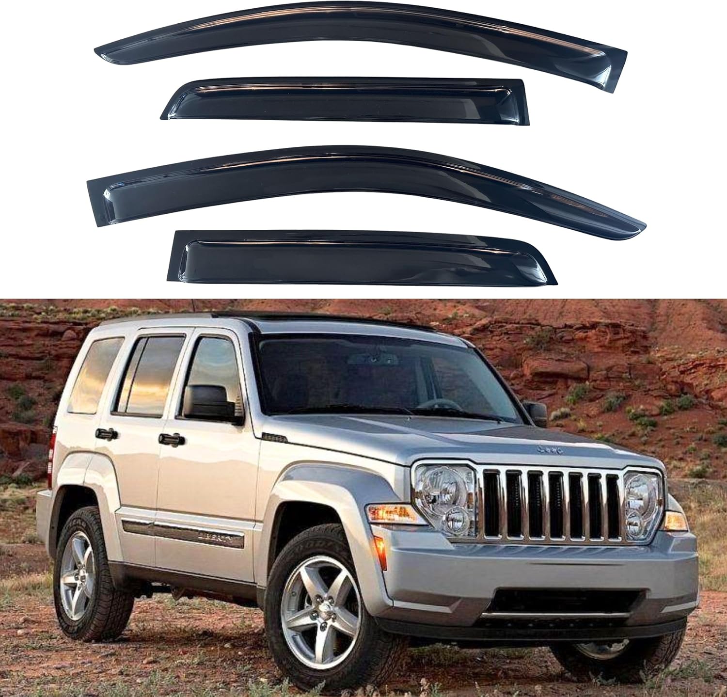 IG Window Visor for Jeep Liberty 2008-2014, Rain Guard Tape-On Extra Durable Wind Sun Side Vent Window Deflector, 2008 2009 2010 2011 2012 2013 2014 2008-2014 Liberty