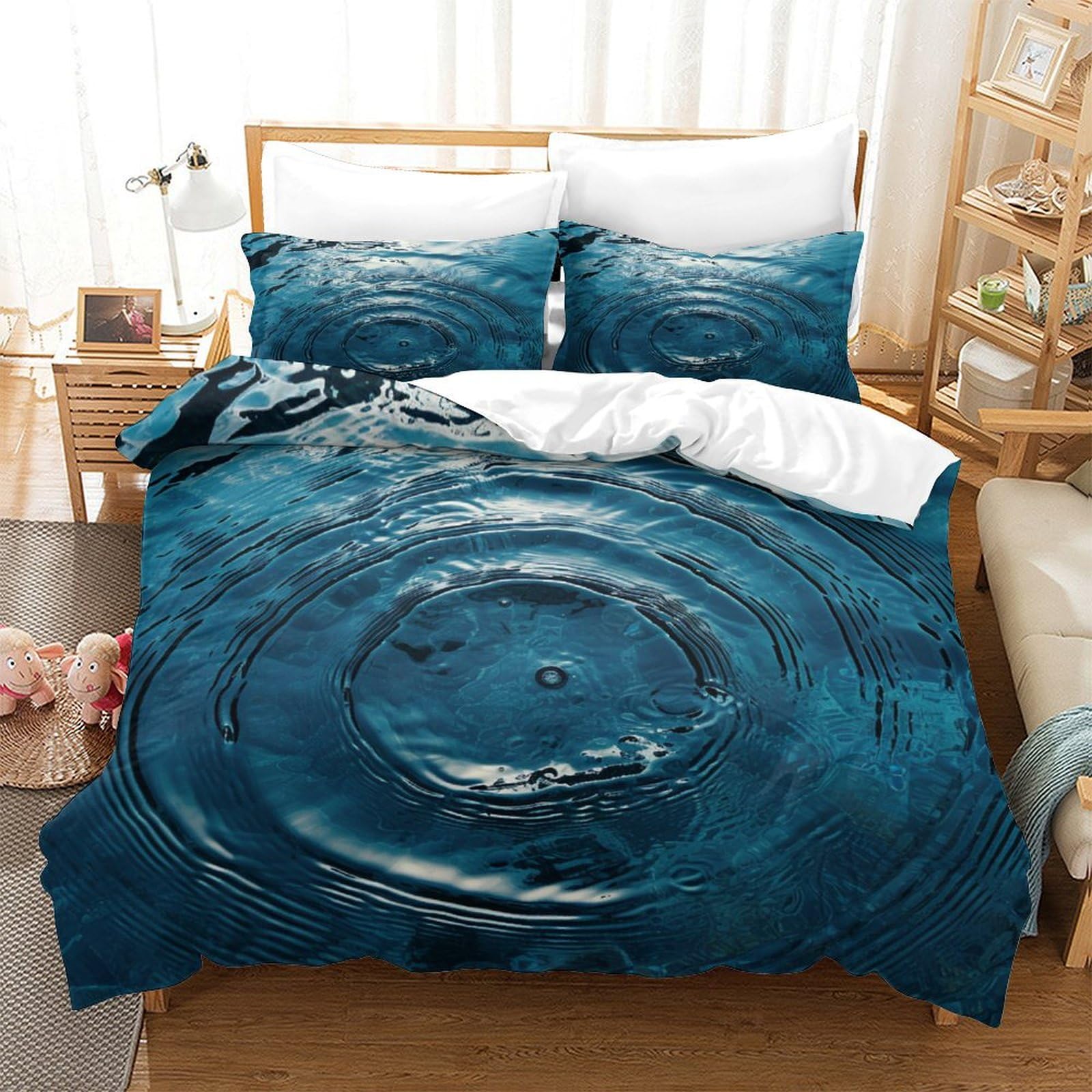 P1s9u7w5y Water Ripple-8 3D Printed Ripple Pattern 3Pcs Microfiber Water Effect Duvet Cover Set Bedding Set King（220X240cm）