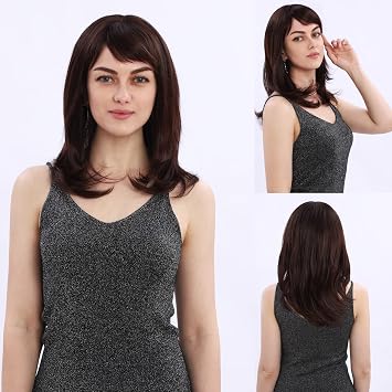 Dark Brown Wig with Bangs - Long Natural Silky Wigs for Women, Chocolate Brown Synthetic Heat Resistant Hair,Looking Long Brown Wig Daily Use 18inch wavy Dark Brown