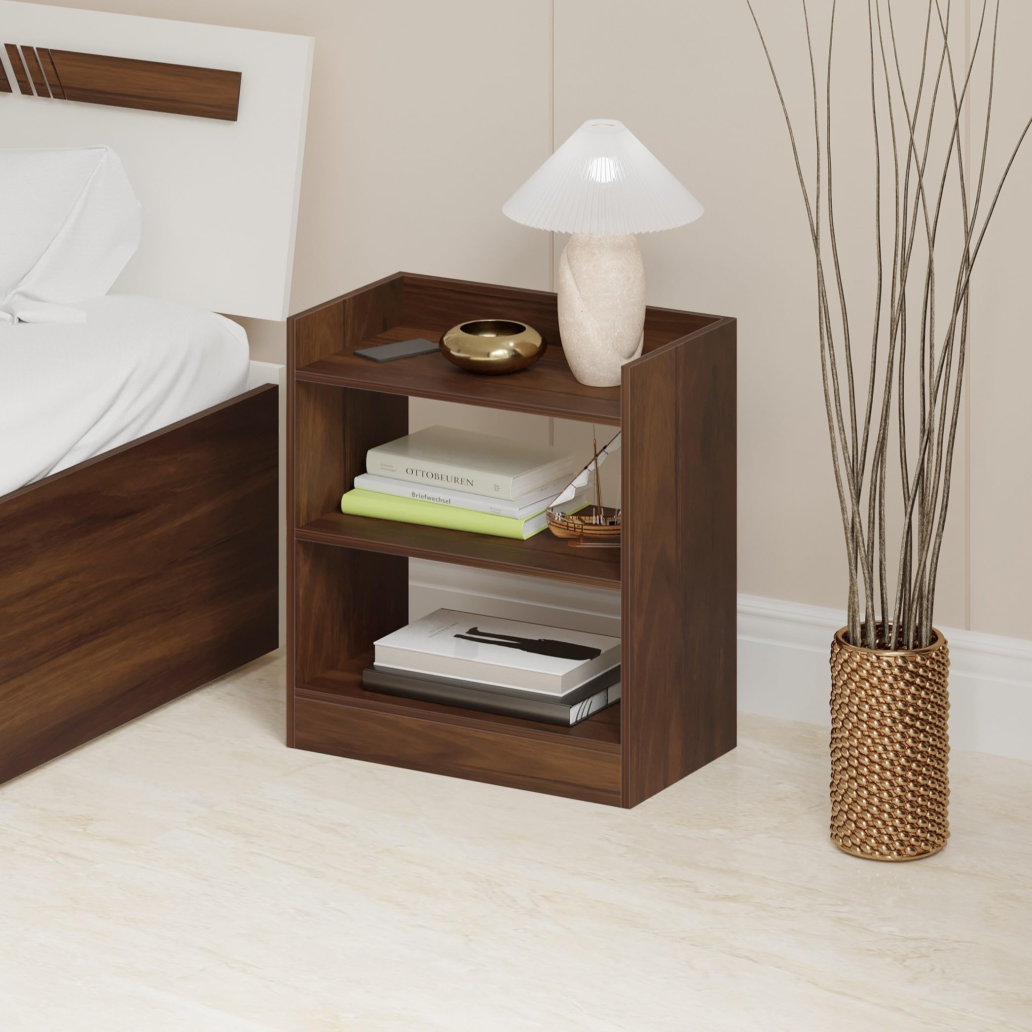 BLUEWUD Nohee Engineered Wood Bed Side End Table with/Without Storage and Drawer Lamp, Flower Night Stand for Bedroom Home Furniture (Brown Maple) (41.5 x 24 x 50.7) CM-image-49