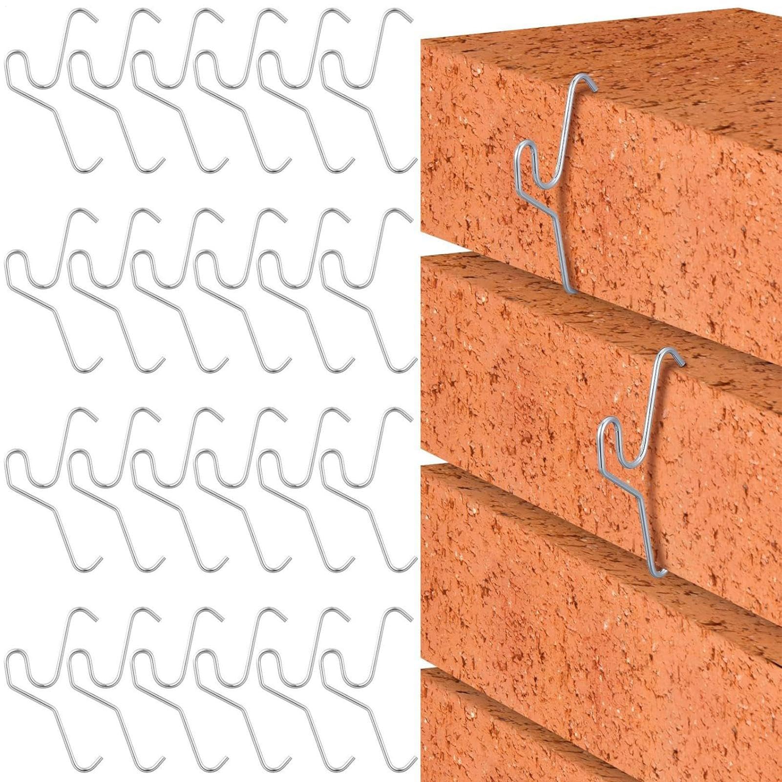 Masonrys Wall Clamps – Heavy Duty No Drill Bracket Set, 24 Piece Outdoor Concrete Brick Hooks | Garden Home Indoor Fireplace Wreath Garland Lights Potted Plant Hanging Tool