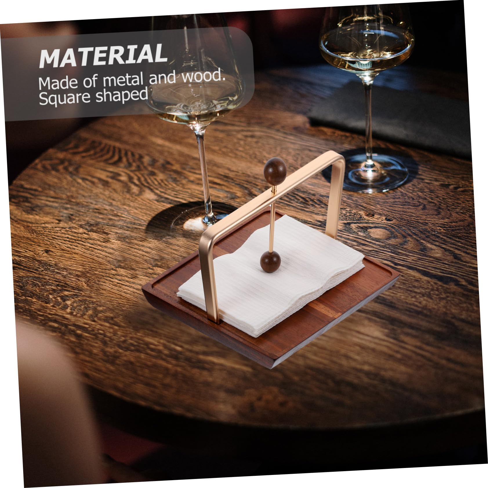 Gatuida Servilletero de Mesa Diseño Cuadrado Práctico y Elegante de Madera y Hierro Gran Capacidad para Cocina, Restaurante o Escritorio