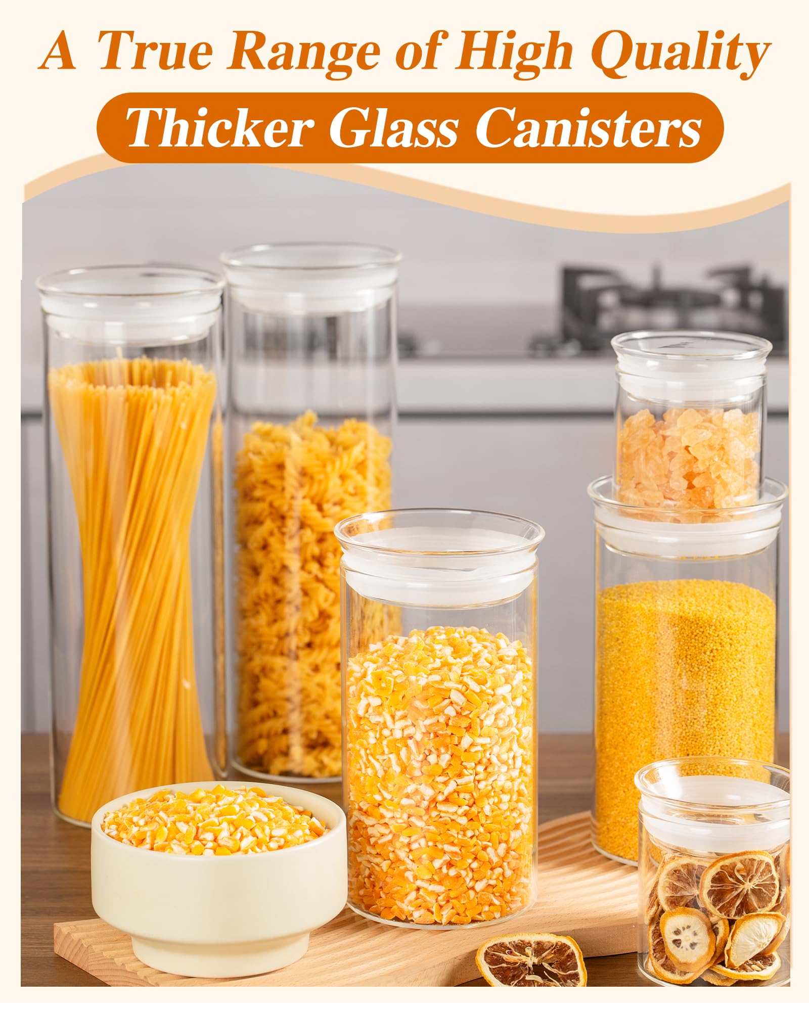 ZENS Juego de 2 tarros de vidrio para almacenamiento de alimentos, 50 onzas de vidrio transparente con tapas herméticas, recipiente grande de azúcar para pasta de despensa de cocina, harina, tarros de