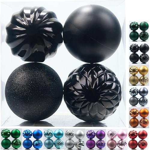 Emopeak 4Pcs Christmas Balls Ornaments for Xmas Tree - 4Inch Large Shatterproof Christmas Tree Decorations Hanging Ball for Holiday Wedding Party Decoration Black