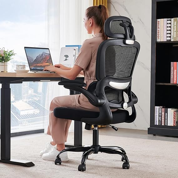 TRALT Office Chair Ergonomic Desk Chair, 330 LBS Home Mesh Office Desk Chairs with Wheels, Comfortable Gaming Chair, High Back Office Chair for Long Hours (Light Black)