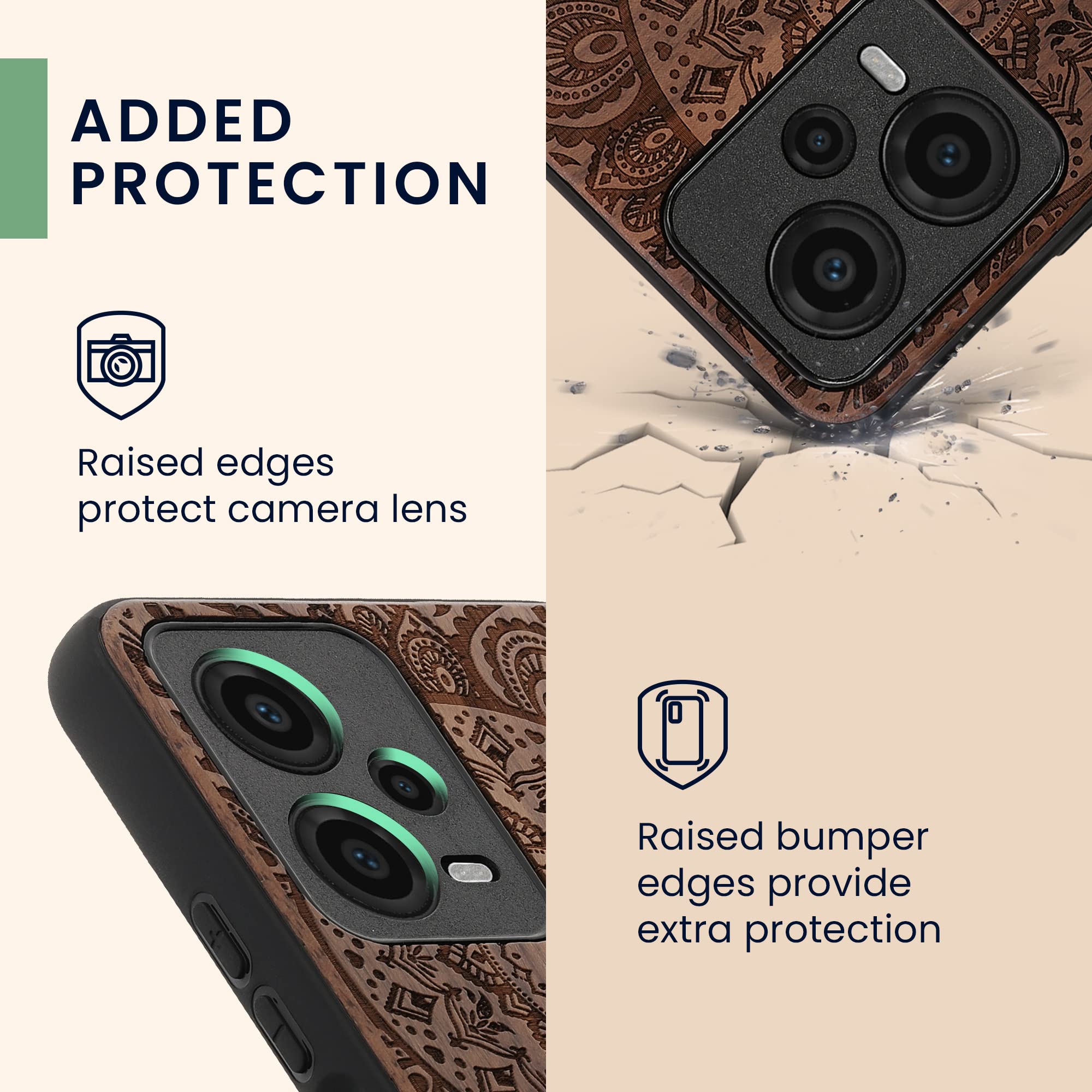 Kwmobile Wood Case Compatible With Xiaomi Redmi Note 12s Case Cover Navigational Compass Dark Brown