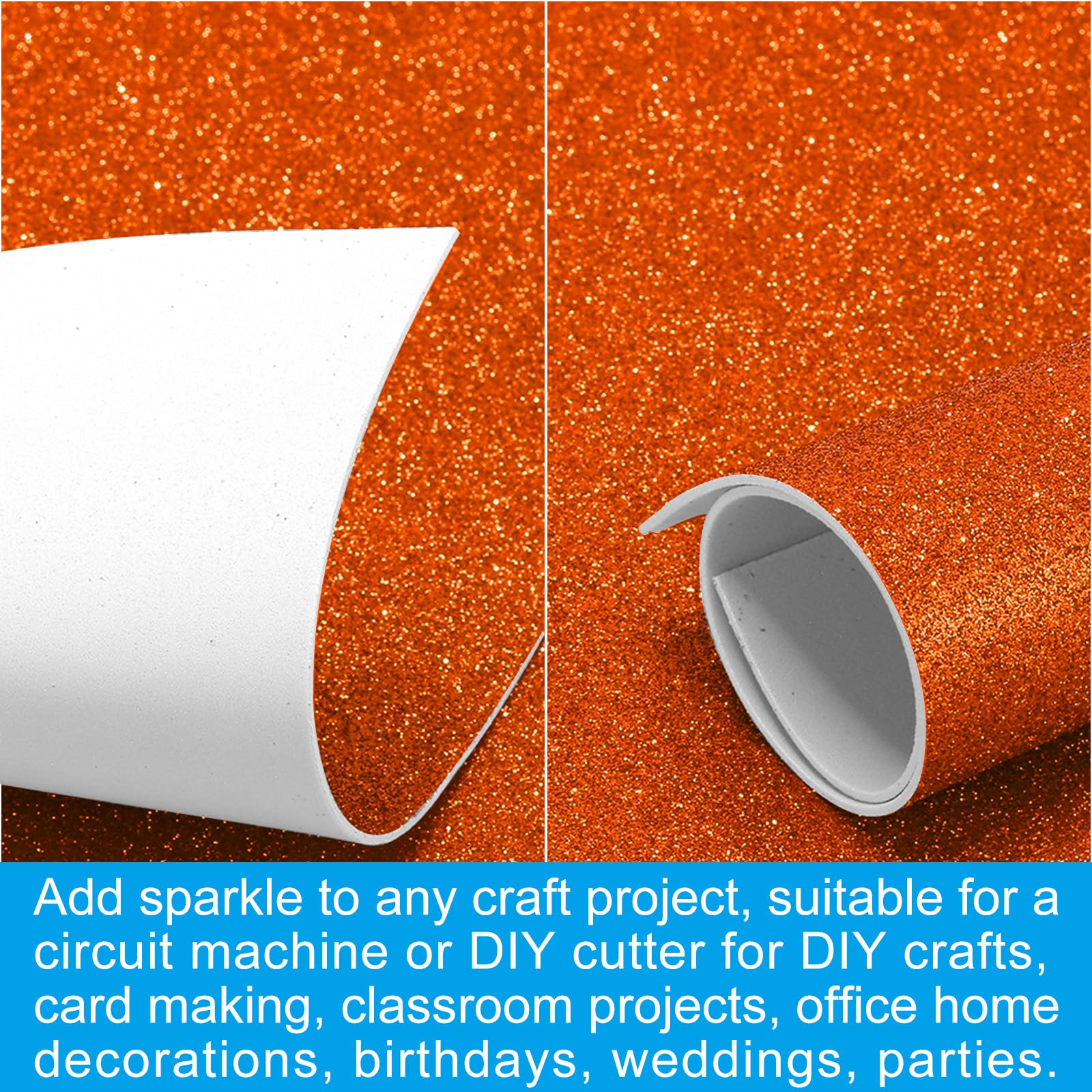 PATIKIL Foglio Schiuma Glitterata Eva Arancione 11" x 8" Spesso 2mm Spessore Eva Schiuma Adesivi Fogli Gomma Feltro Glitterato Scintillante per Progetti Fai da Te, 20Pz