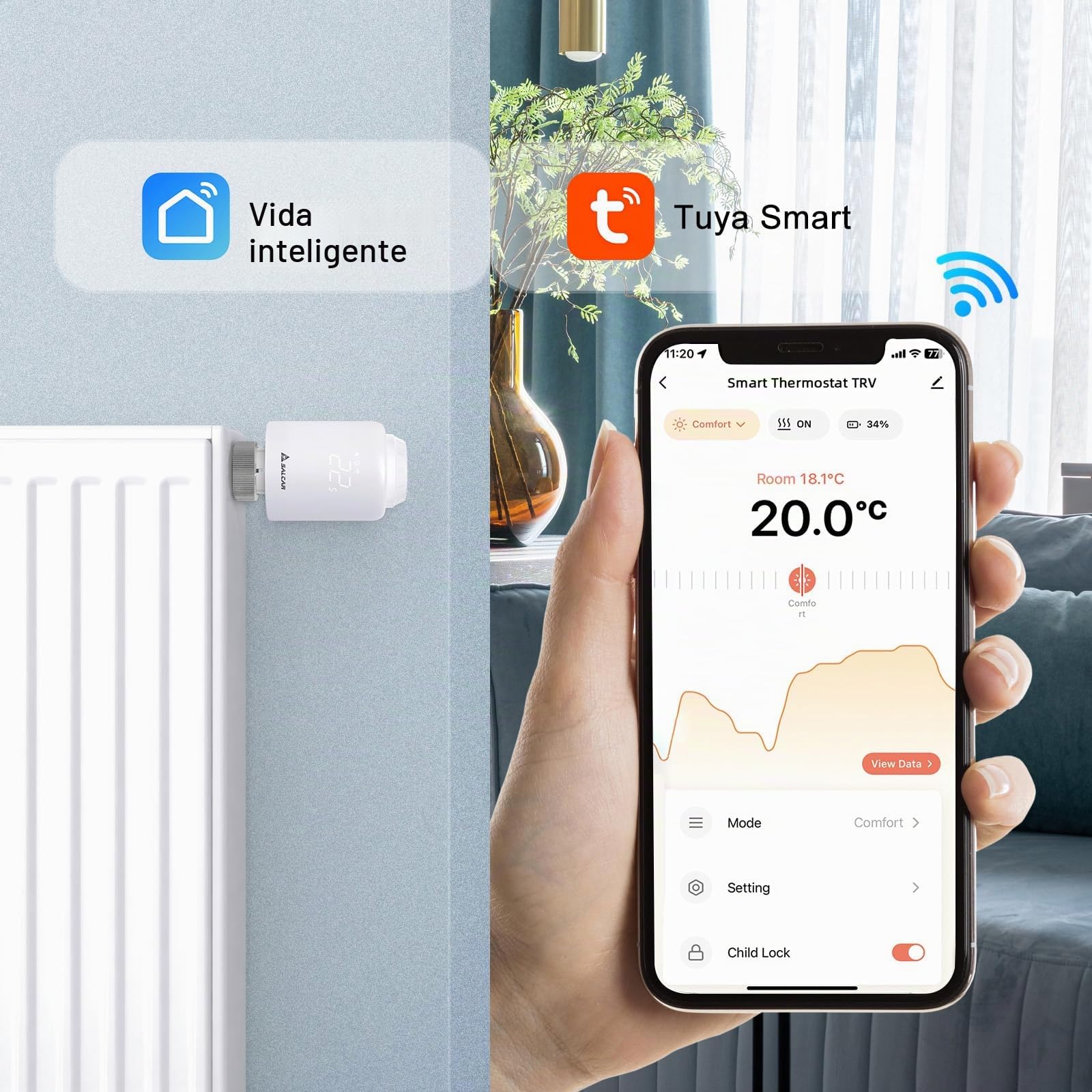 SALCAR Pack de 3 Cabezal Termostático Inteligente WiFi Conexión Directa Termostato Calefaccion Compatible con Amazon Alexa & Google Assistant Programable Tuya Termostato para Radiador