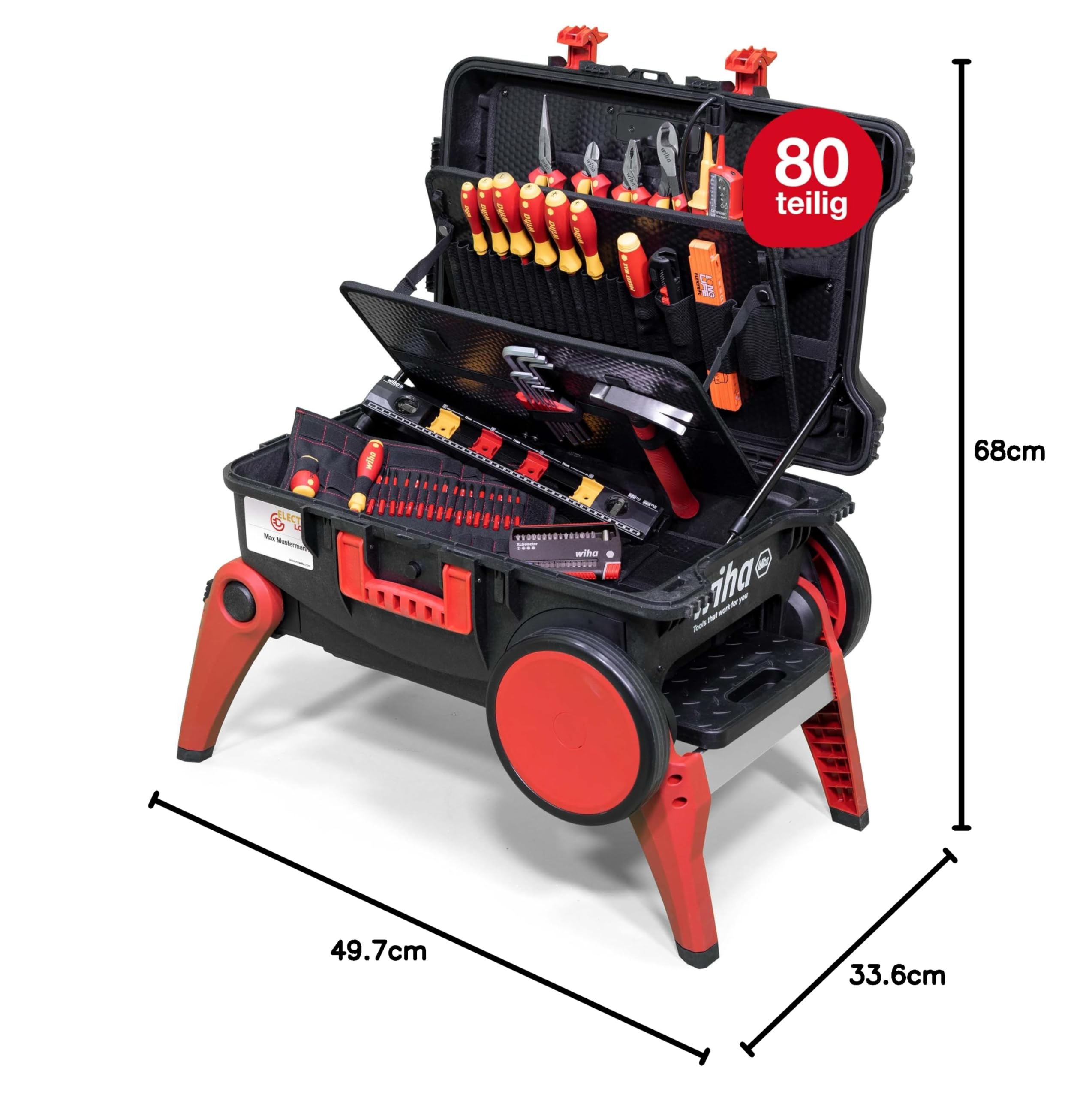 WIHA WERKZEUGE GMBH Juego de caja de herramientas XXL 4 electric de 80 unid. incl. caja de herramientas | (45734) Electrician tool case with wheels I tool box with extensive assortment I additional storage space