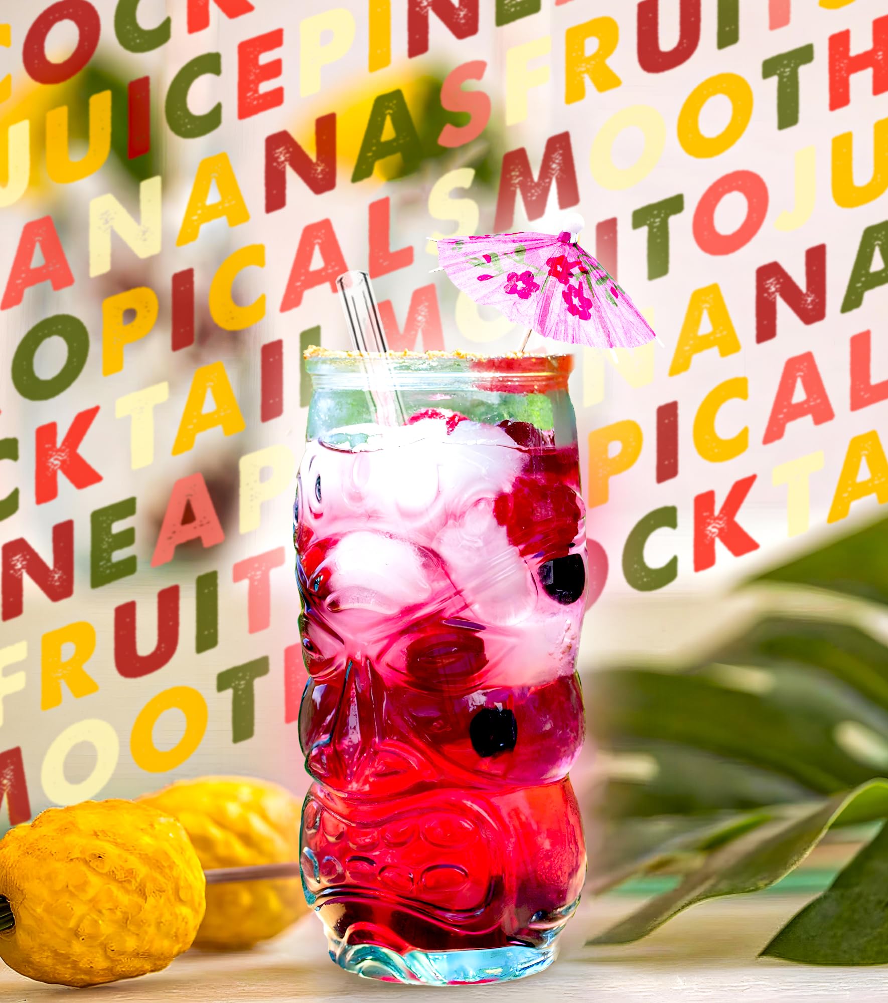 Verres Tiki pour Cocktails et Sangria - Gobelet Long en Verre Recyclé 500 ml - pour Boissons Froides, Bacardi, et Enfants