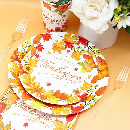 Miniatura 4 de Juego de platos y servilletas de papel de Acción de Gracias, decoraciones de Acción de Gracias, suministros de fiesta, sirve 25 Juego de vajilla