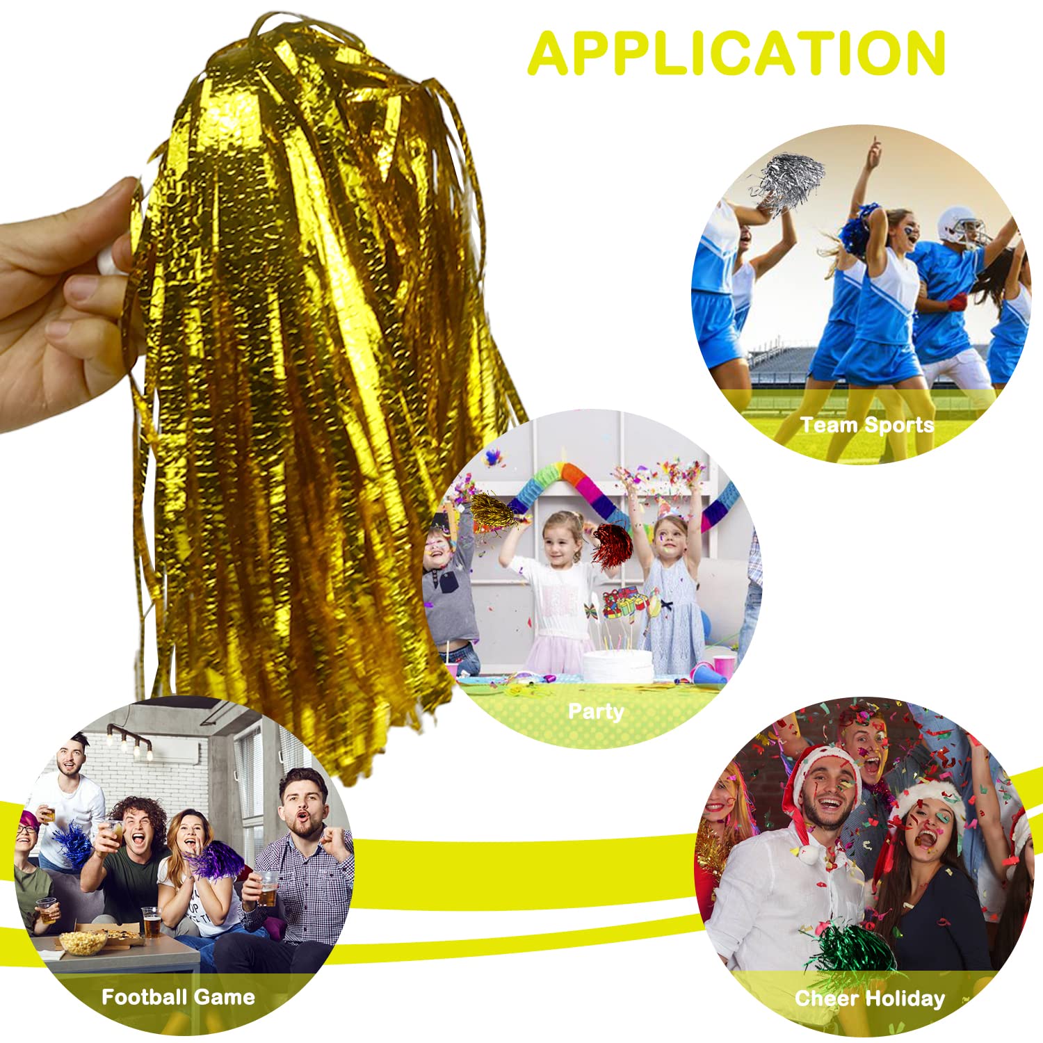 LINYAPRY Cheerleading Lot De 24 Pompons Métalliques Pour Enfants, Pom-pom Girls Avec Poignée Bâton, Fleur De Main Pour Adultes, Esprit D'équipe, Sport, Fête Dansante (noir