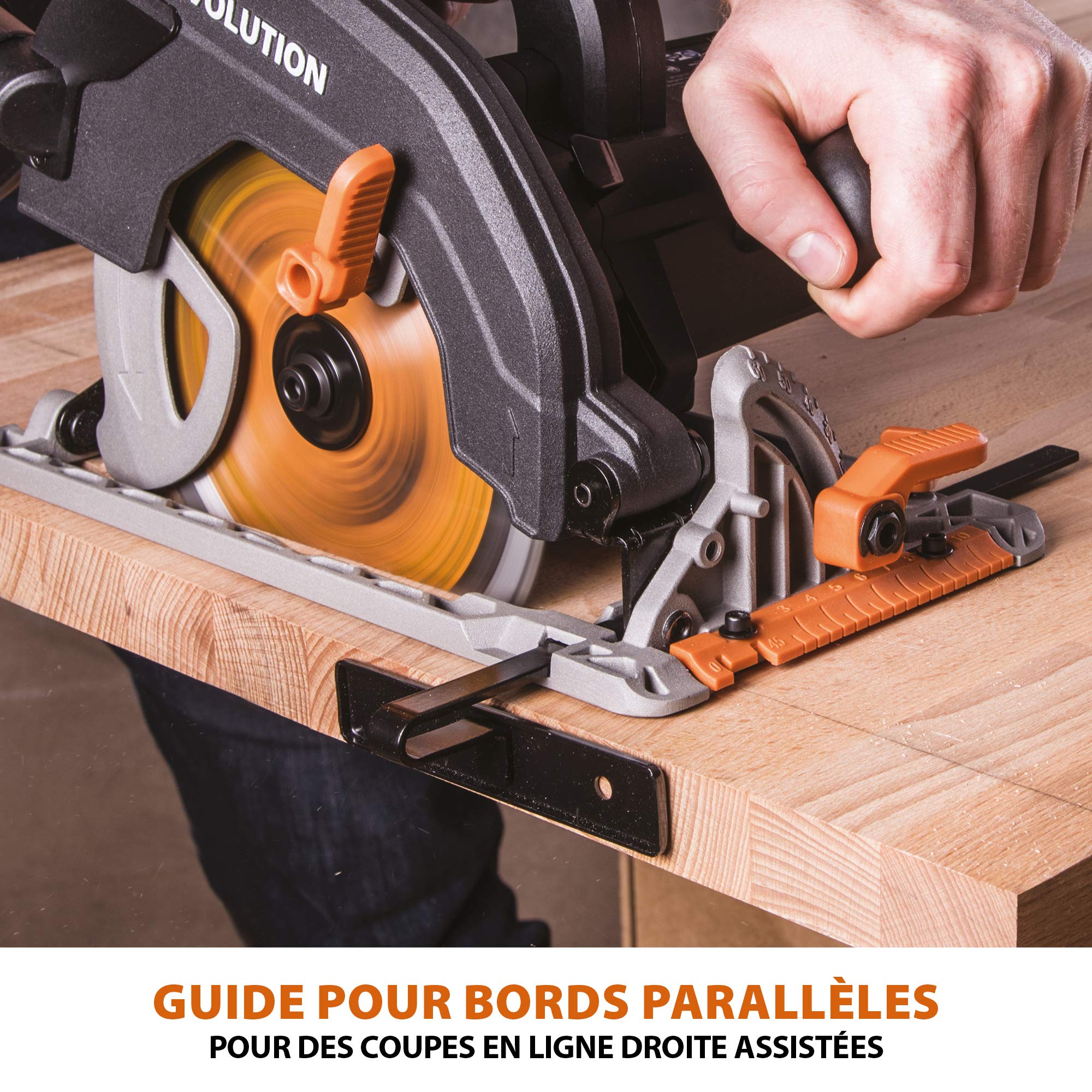 Evolution Power Tools Scie Circulaire - Coupe Multi-Matériaux - Le Bois, Le Plastique, Le Métal - Biseau 0° - 60 - Profondeur de coupe de 64 mm - Guide Parallèles - Lame Incluse 185mm - R185CCS