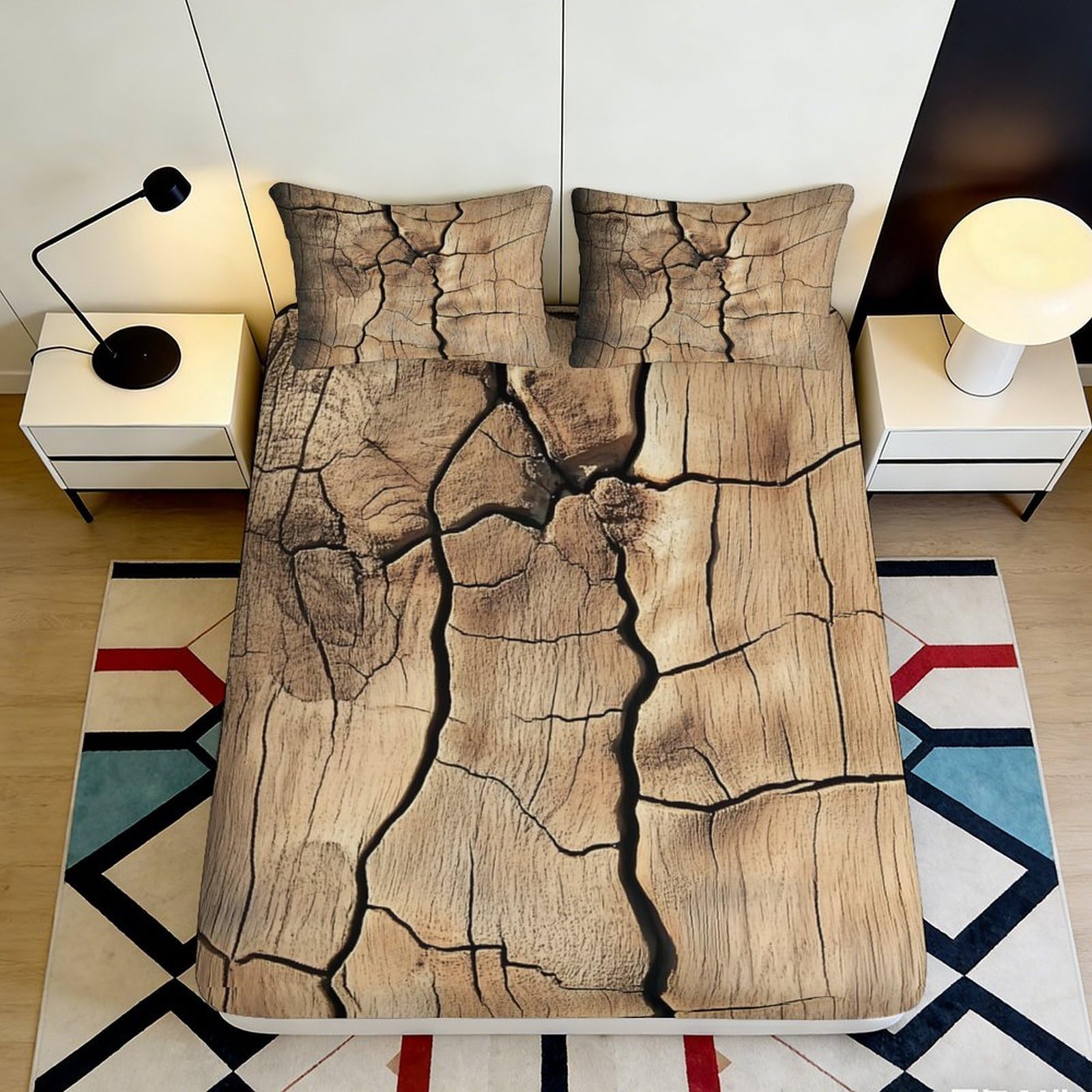 Jqzkxnhpbr Style-8 3D Printed Wood Grain Fitted Sheet Microfiber Soft Cracked Earth Mattress Cover For Bedroom Guest Room Decor 90X200x25cm