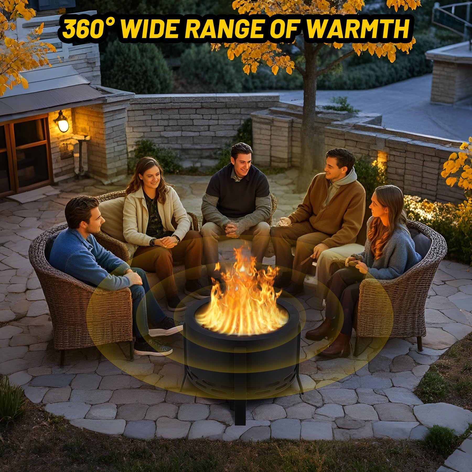 Feuerschale, Ø66cm Feuerkorb mit Staubbeutel, Groß Feuertonne für den Garten mit Schürhaken, Solide und Stabil, Holz & Kohle Feuerstelle inkl Abnehmbare Aschepfanne für Outdoor BBQ Heizung 66x66x51cm