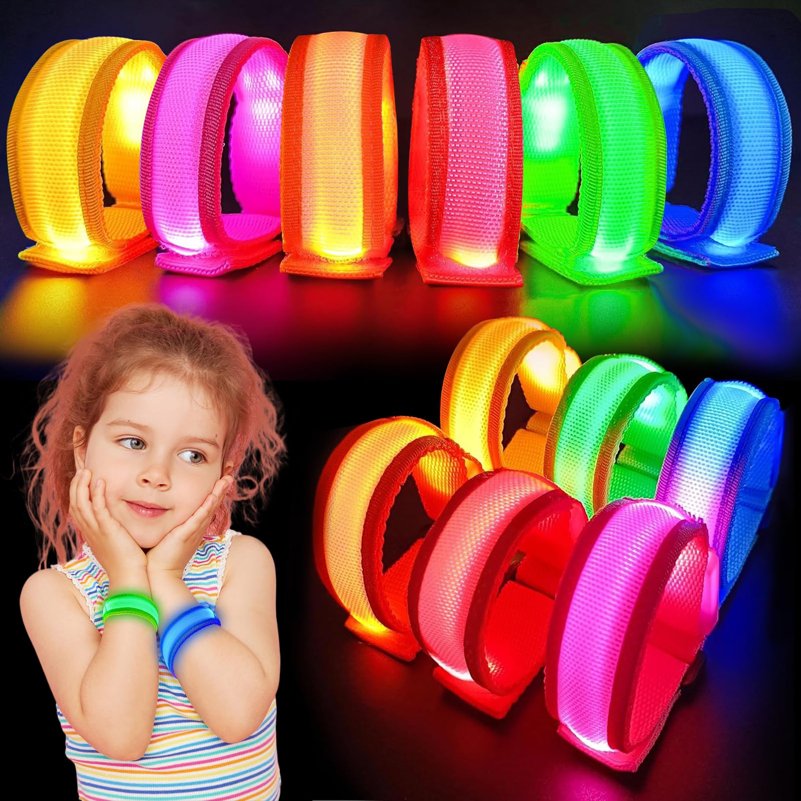 KATELUO 6 Pièces Bracelet LED Lumineux Concert Ajustable Clignotant Phosphorescent