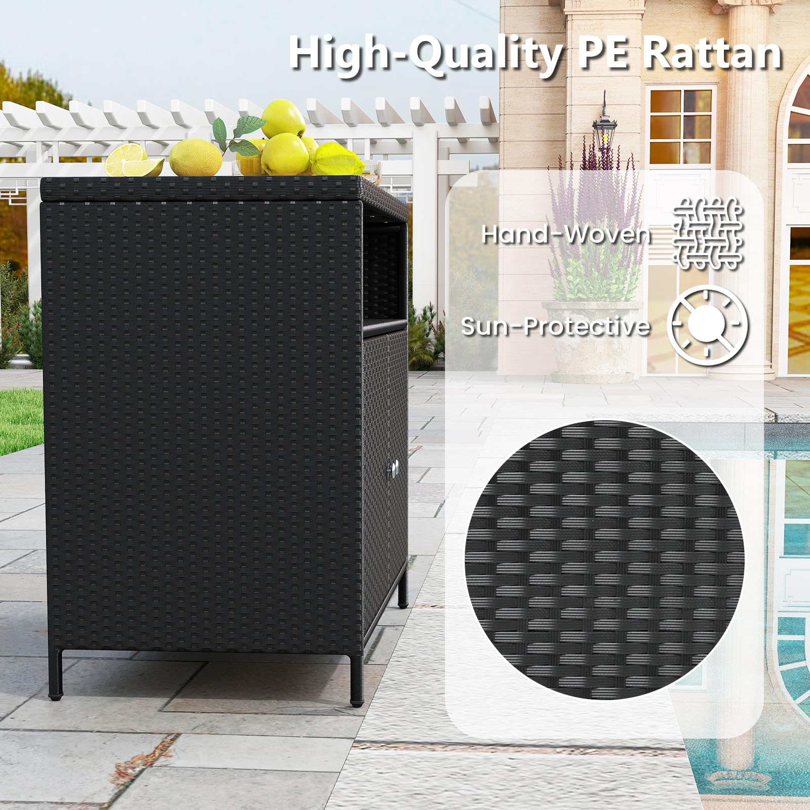 GIANTEX Armoire de jardin buffet en rotin avec plan de travail et étagère, armoire d'appoint pour jardin, balcon et piscine, 90 x 53 x 86 cm, noire