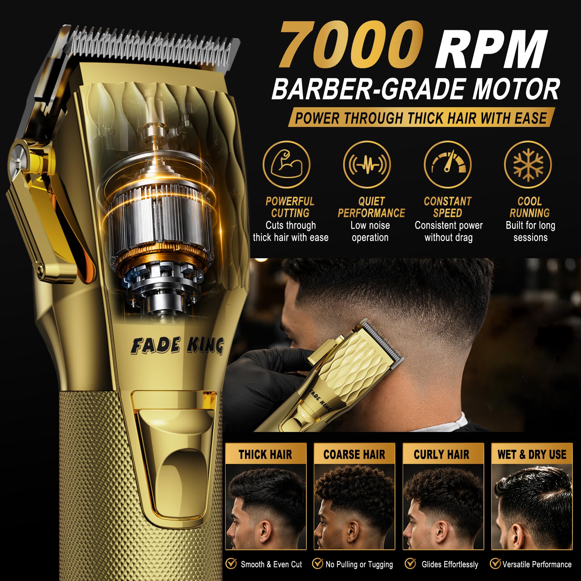 FADEKING Professional Hair Clippers for Men, Cordless Clipper & Trimmer Kit