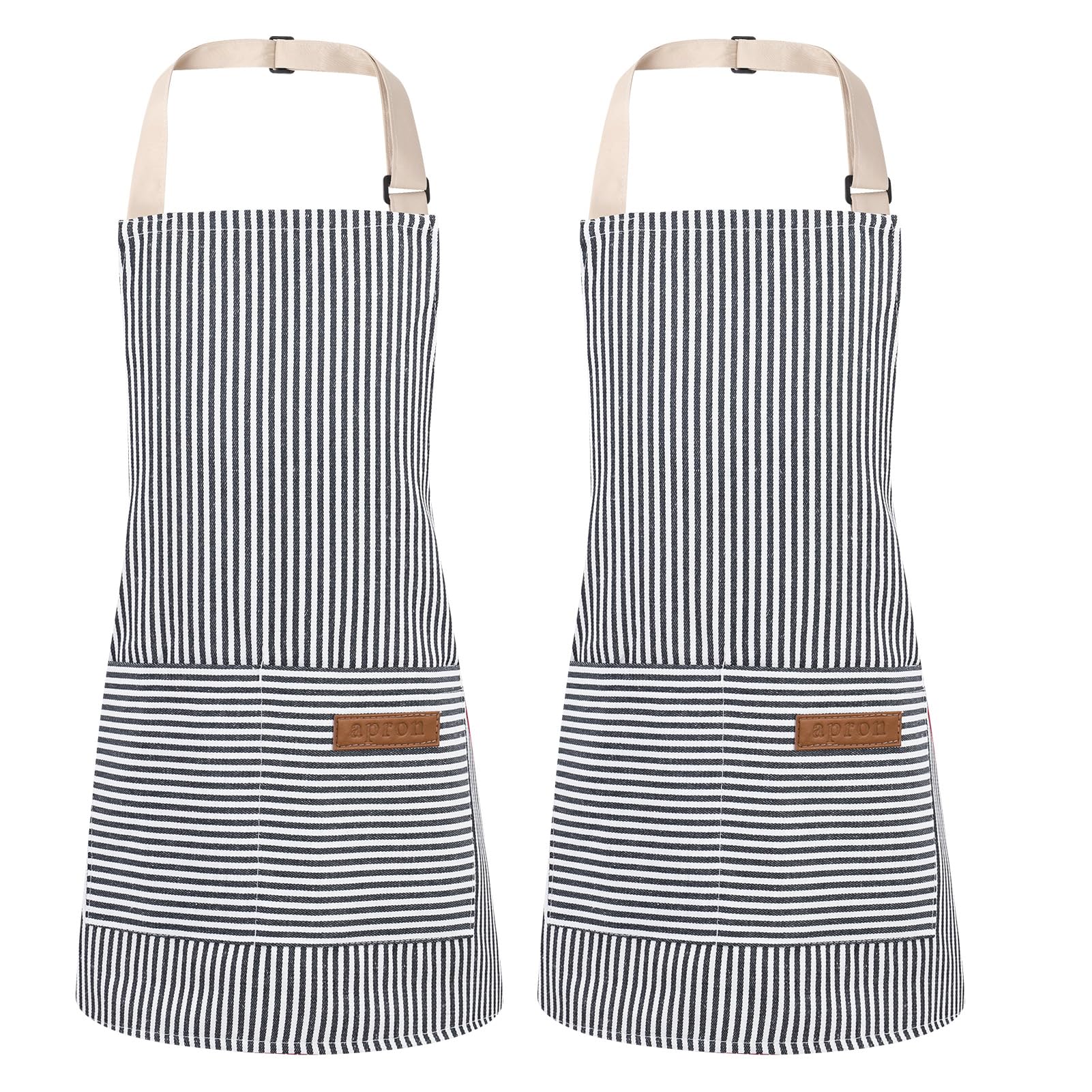 ViEinkaufen 2 Pack Striped Kids Chef Apron Adjustable with Pockets M, Blue โ image 1