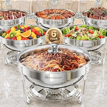 WARMOUNTS Chafing Dishes for Buffet, Food Warmers with Glass Lid, 6 Pack