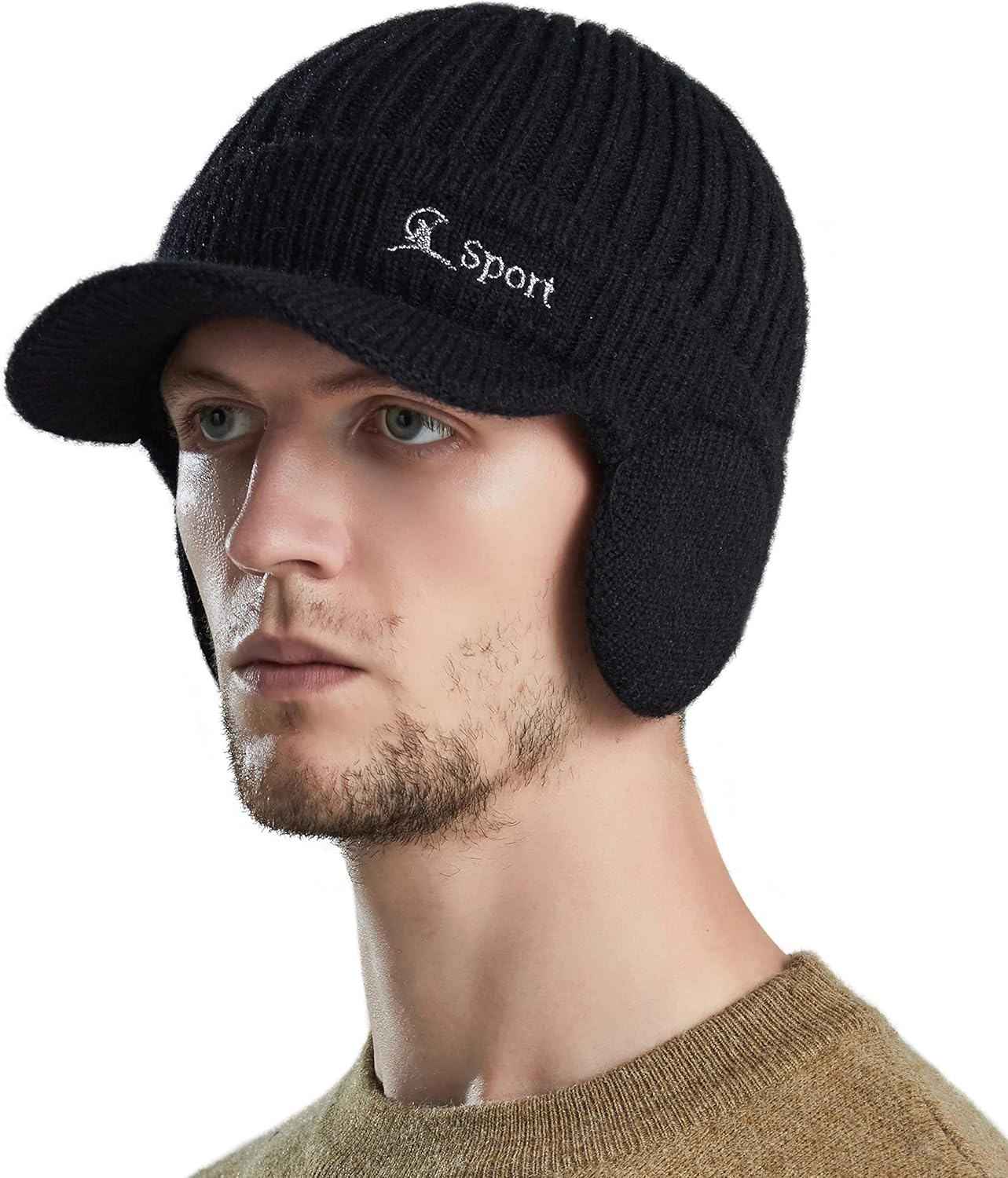 Muryobao Gorro de invierno para hombre con forro polar con visera orejeras cálidas gorra de esquí