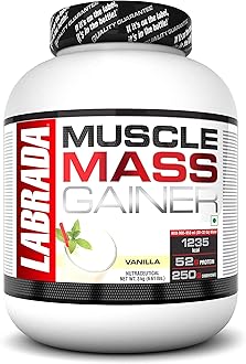 Labrada Muscle Mass Gainer Powder 3 Kg, Vanilla (1235 Kcal | 250g Carbs | Whey Protein with Creatine Monohydrate and L-Glutamine)