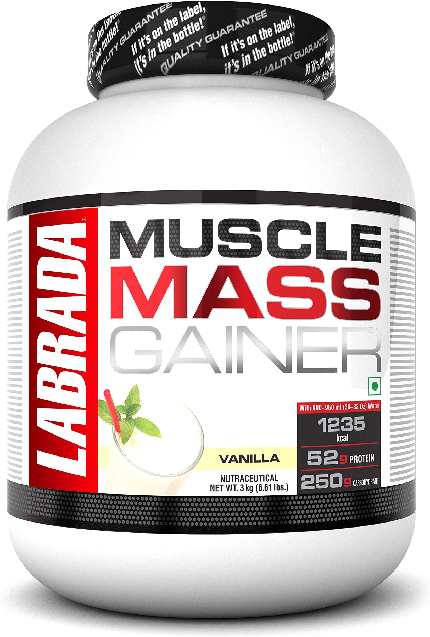 Labrada Muscle Mass Gainer Powder 3 Kg, Vanilla (1235 Kcal | 250g Carbs | Whey Protein with Creatine Monohydrate and L-Glutamine)