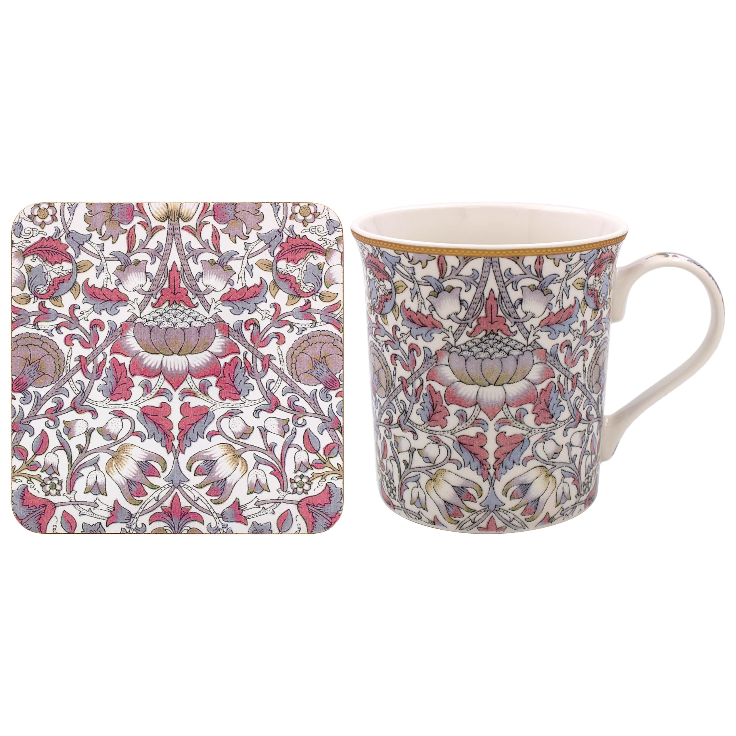 The Leonardo Collection Lodden Mug & Coaster William Morris, Tea and Coffee Mugs for Hot Drinks | Fine China Printed Mugs for Kitchen & Home | Reusable Ceramic Cups for Every Occasion