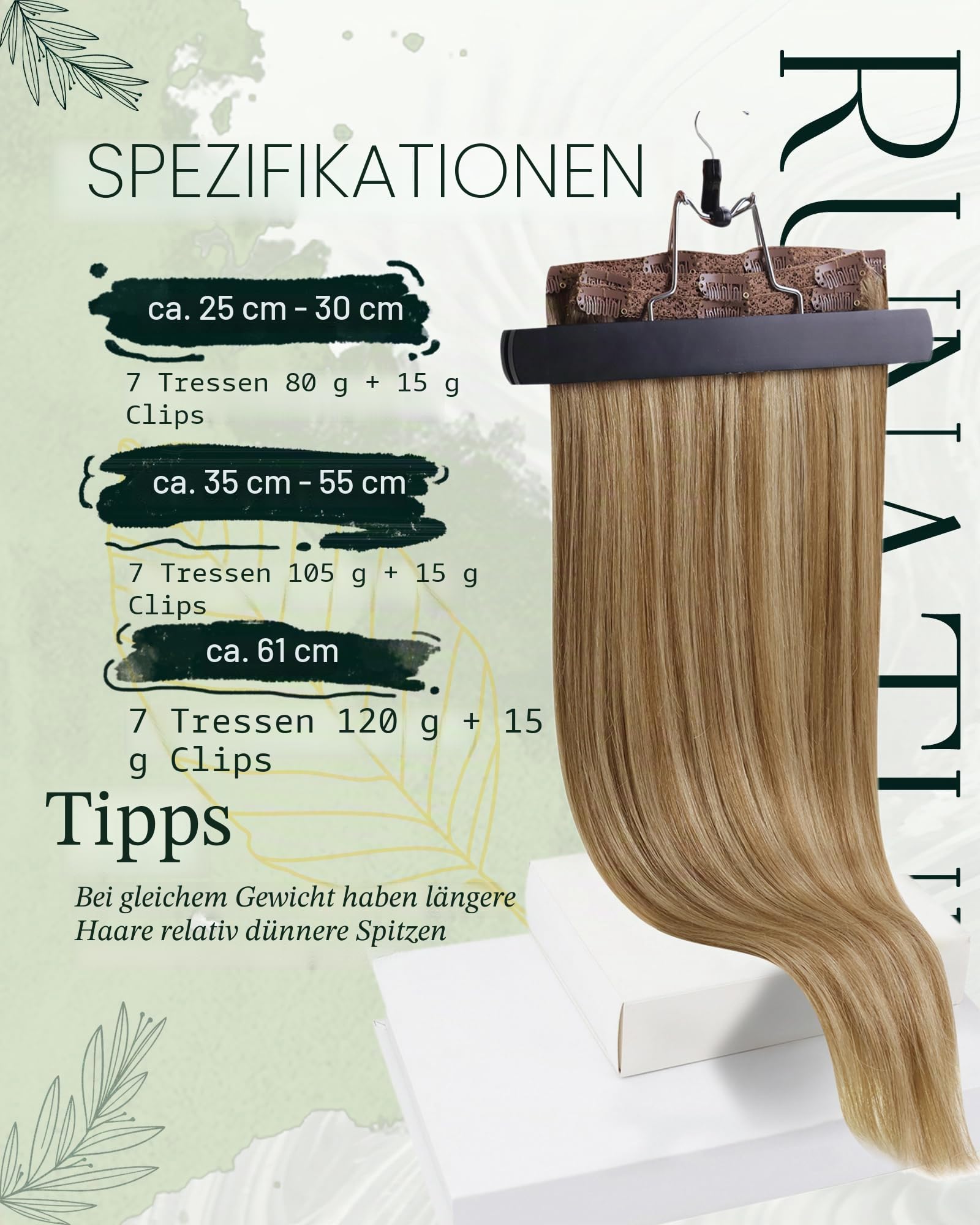RUNATURE Clip in Extensions Echthaar Braun Hervorheben 45cm 7pcs 120g #10P16