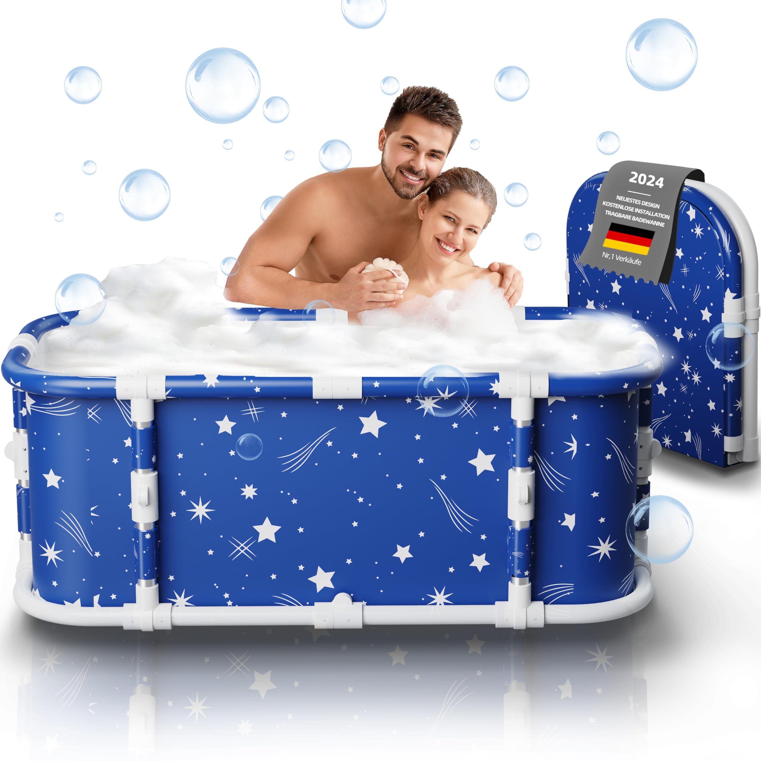 Baignoire portable, baignoire pliable de 120 cm sans installation, baignoire épaisse à 7 couches avec support en métal, baignoire de trempage pliable (Étoile magique G1)