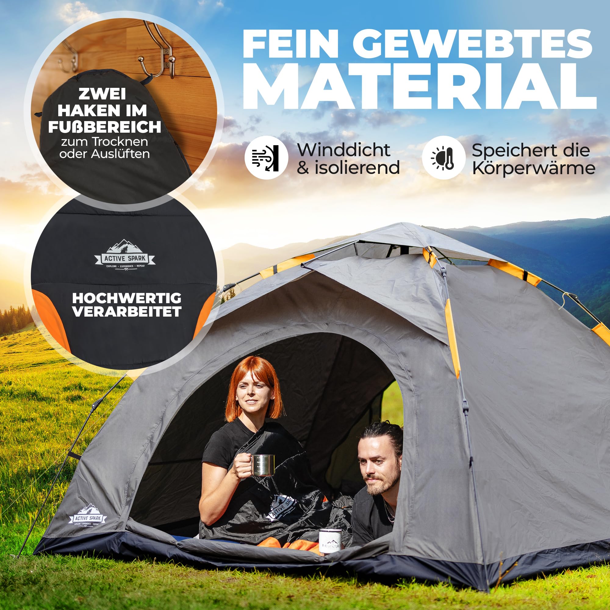 Schlafsack Winter - 3 Jahreszeiten & Sommer, Wasserabweisend & Atmungsaktiv, Nie mehr kalte Füße Dank Taschenwärmer-Tasche, Schlafsack - Hüttenschlafsack, Camping, Sleeping Bag