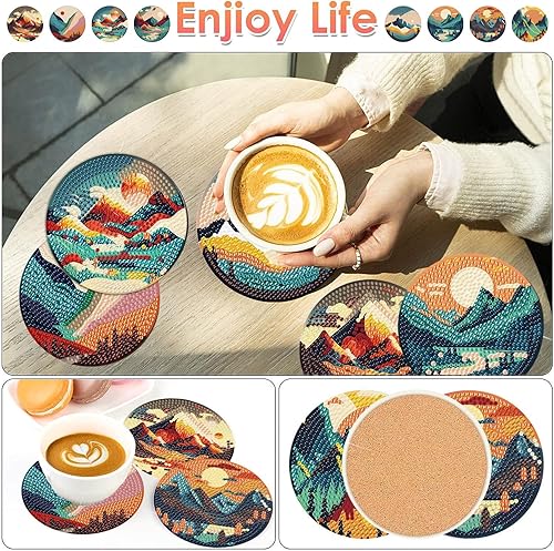 Miniatura 2 de 8 posavasos de pintura de diamante con soporte, posavasos de arte abstracto de diamantes para principiantes, adultos y niños, suministros de