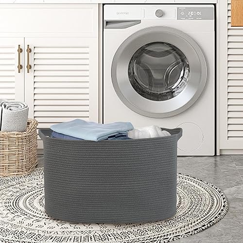 Miniatura 7 de Cesta de cuerda extragrande, cesta rectangular de mimbre de 23.6 x 17 x 12 pulgadas, cestas de almacenamiento de juguetes para niños, cesta tejida