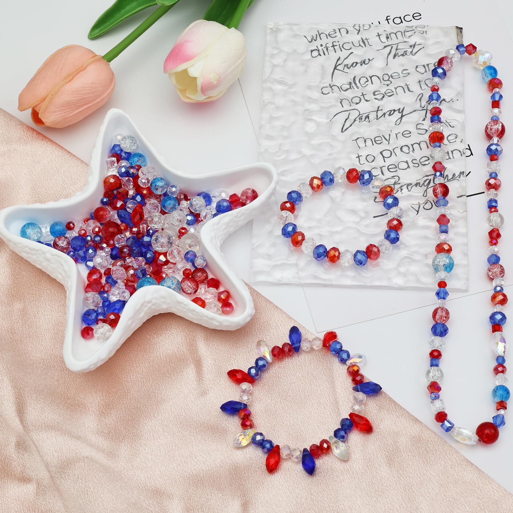 Czerwono-niebieskie szklane koraliki, 4 lipca, kryształowe, patriotyczne, DIY, bransoletki, koraliki do biżuterii, naszyjnika, opaski, kolczyków, breloczków, zestaw rzemieślniczy (czerwony, niebieski