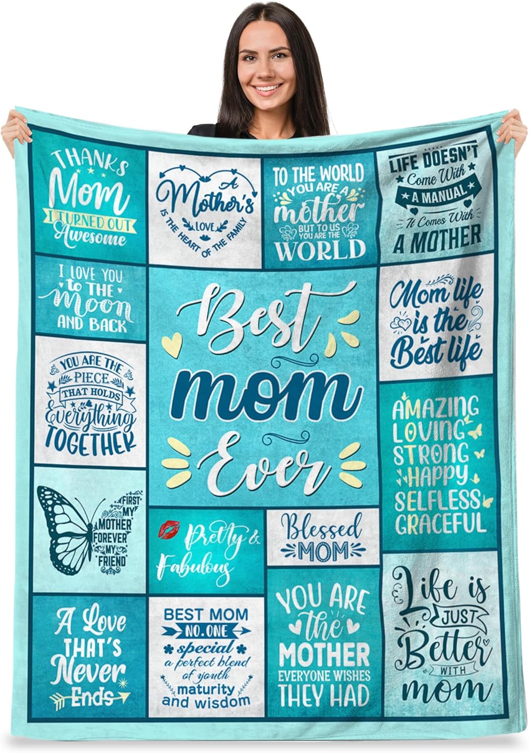 Mom Gift, Best Mom Ever Gifts Throw Blanket 60" X 50" from Daughter Son, Gifts for Mom Birthday Christmas Mother's Day Valentines