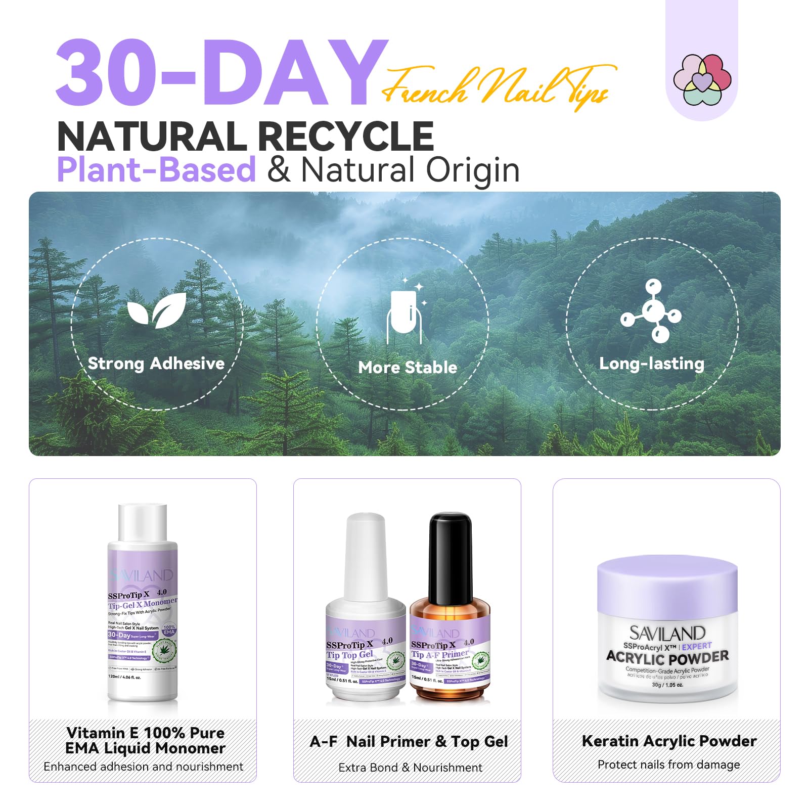 SAVILAND Französisch Spitze Acryl Nägel Kit: In-Minute Long Wear & Easy French Acrylic Press-ons & Thick Short Square White Tip 150PCS Pro Acrylic Nail Kit Powder Monomer Liquid (Rechteck)
