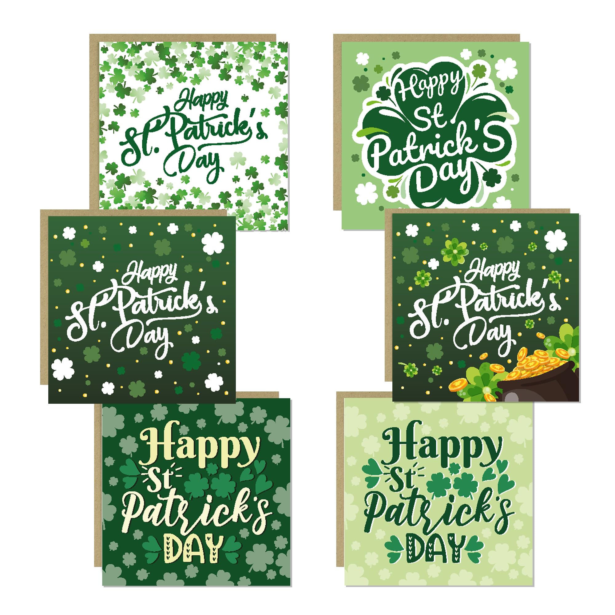 Happy St Patricks Day Card Set of 6-14.5x14.5cm With Envelopes, St Patrick's Day Cards For Friends Family Kids, St Paddys Day Cards, Irish Greetings Cards Assortment