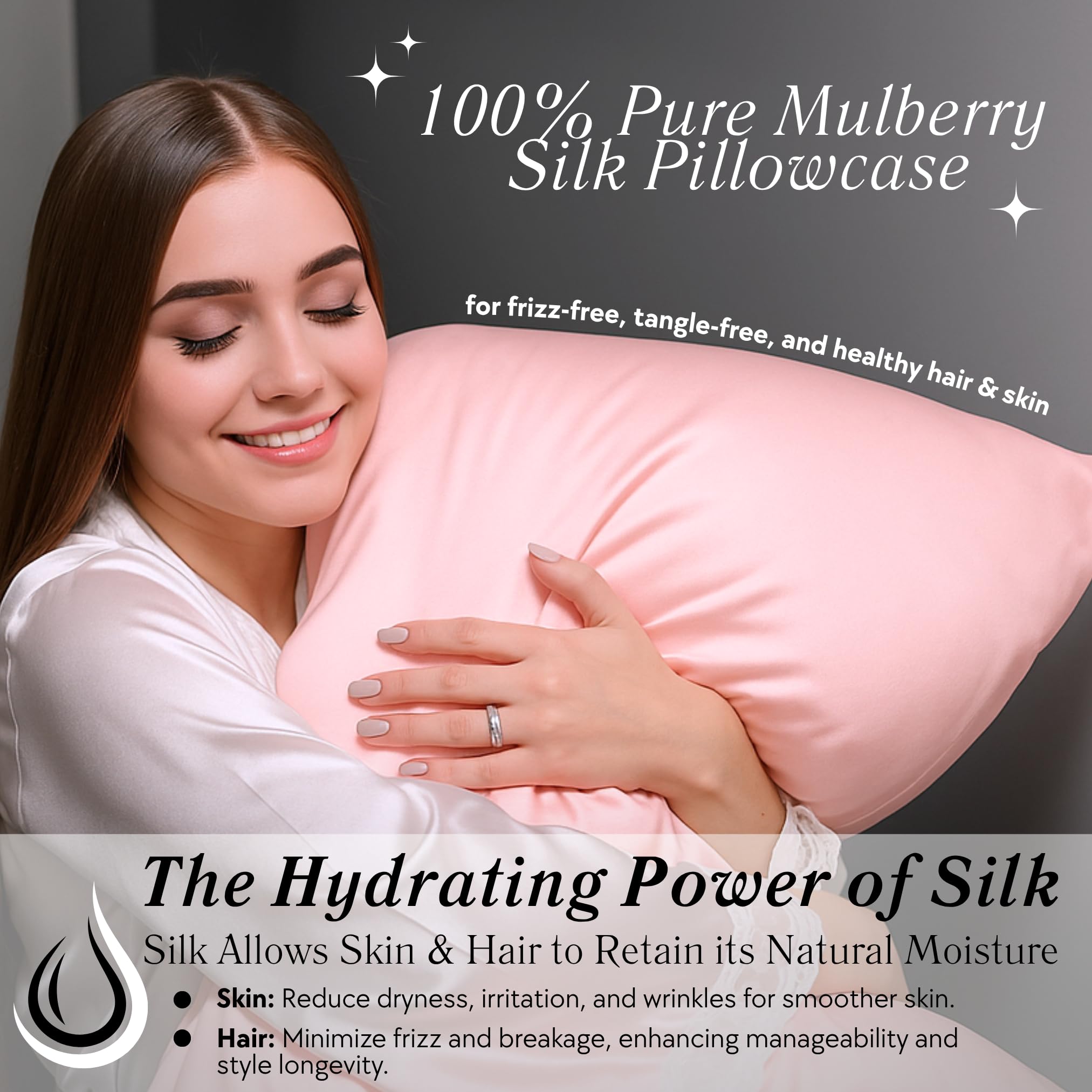 Mulberry Silk Pillowcases for Women - Premium 100% Silk Pillowcases for All Hair Types - Made in USA Silk Pillow Covers - Silk Pillowcases for Frizz Prevention (Pink, King)