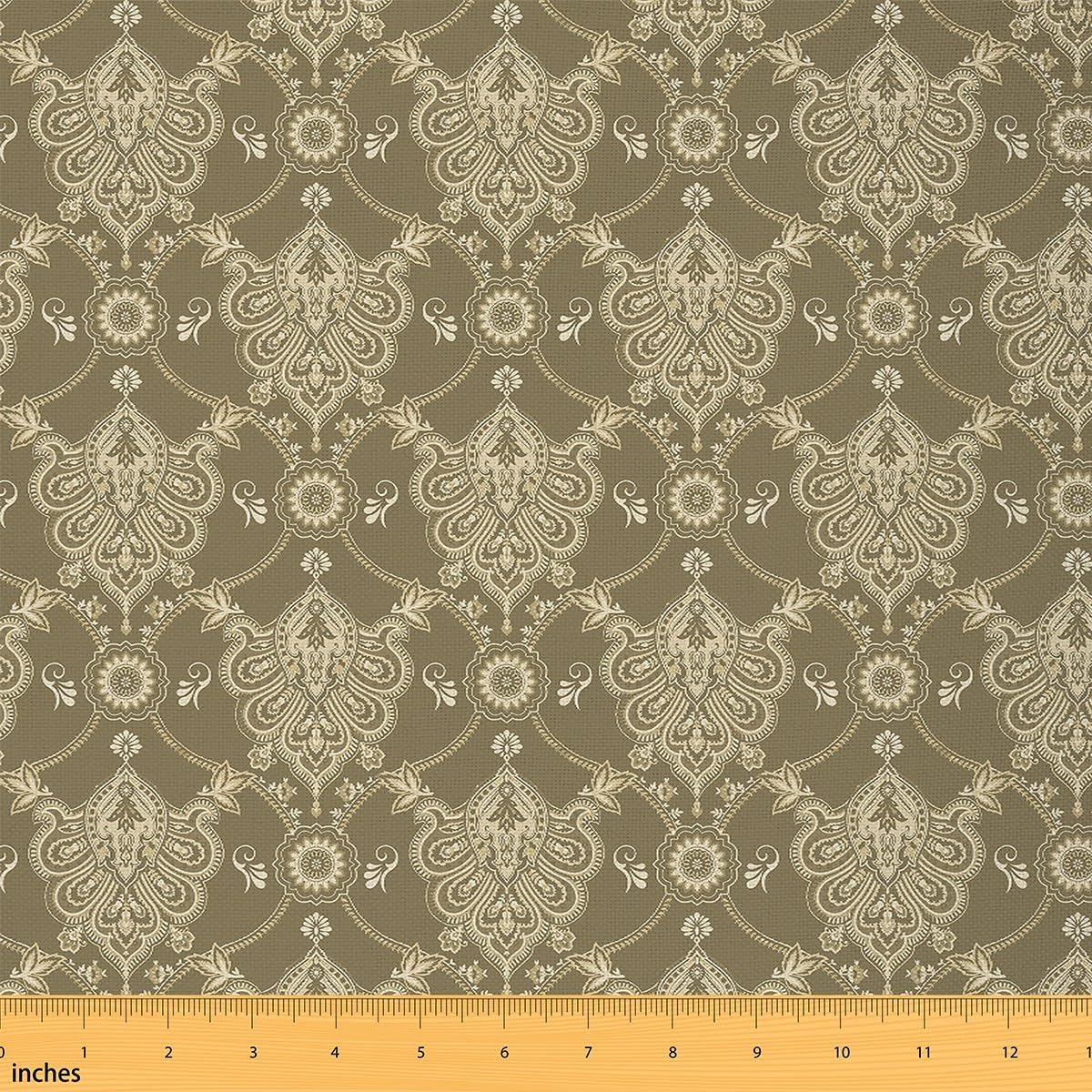Feelyou Adults Ivory Vintage Damask Floral Fabric by The Yard Antique Drawing Classical Paisley Decorative Waterproof 2 Yards Gothic Bohemia Boho Floral Upholstery Fabric for Chairs Hotel Style