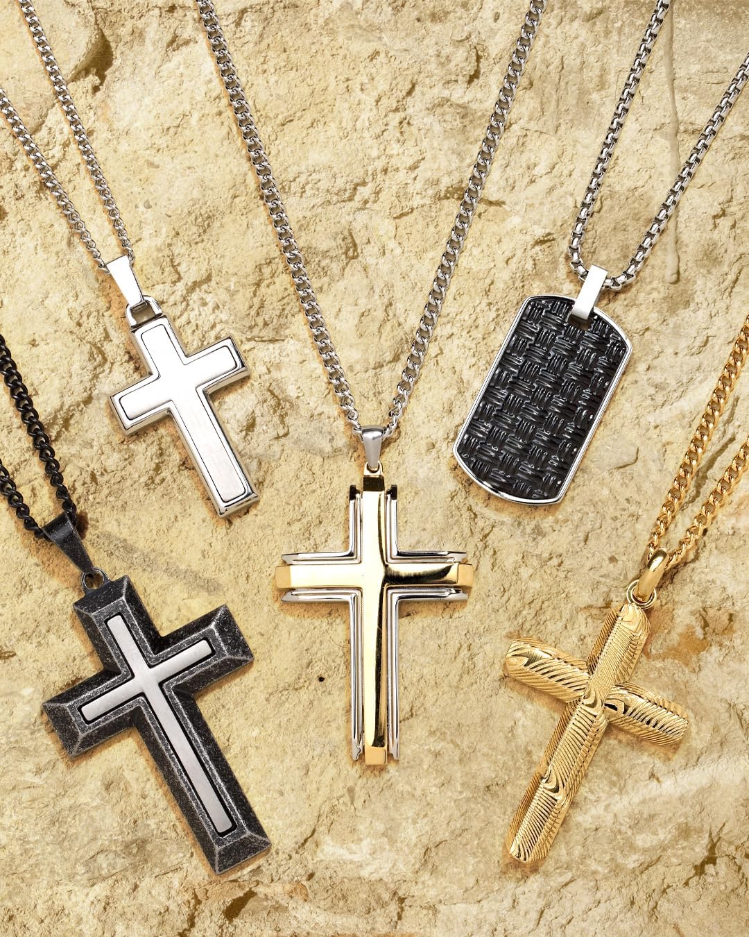 Boston Bay Men's 2.25" Yellow Gold Plated Stainless Steel Cross – Waterproof Pendant on Matching Steel 24" Chain - Image 6