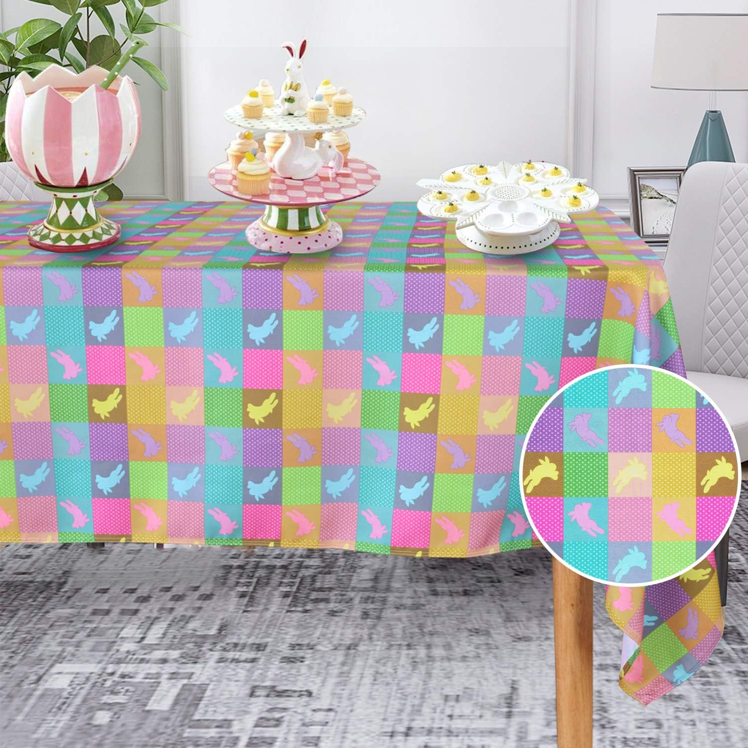 LUSHVIDA Easter Checkered Square Rectangle Tablecloth Washable Holiday Plaid