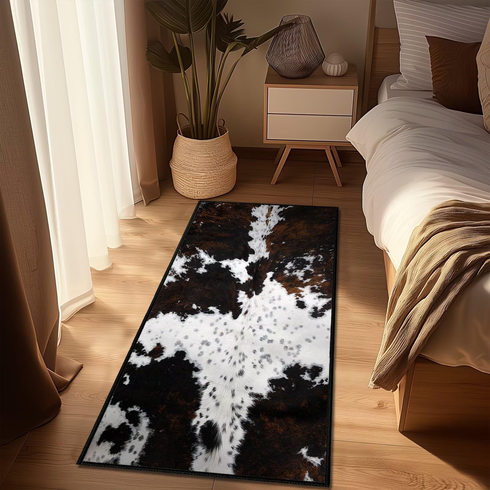 Cowhide Rugs for Bathroom,Cow Print Runner Rug 2x5 Rugs for Hallway,Vintage Kitchen Rug Washable Runners Bedroom Carpet Non Slip Accent Throw Carpets